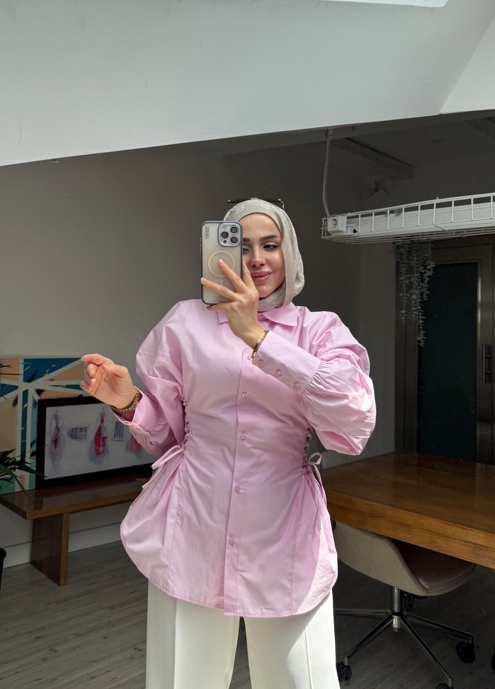Helena Tasarım Gömlek -Pembe 