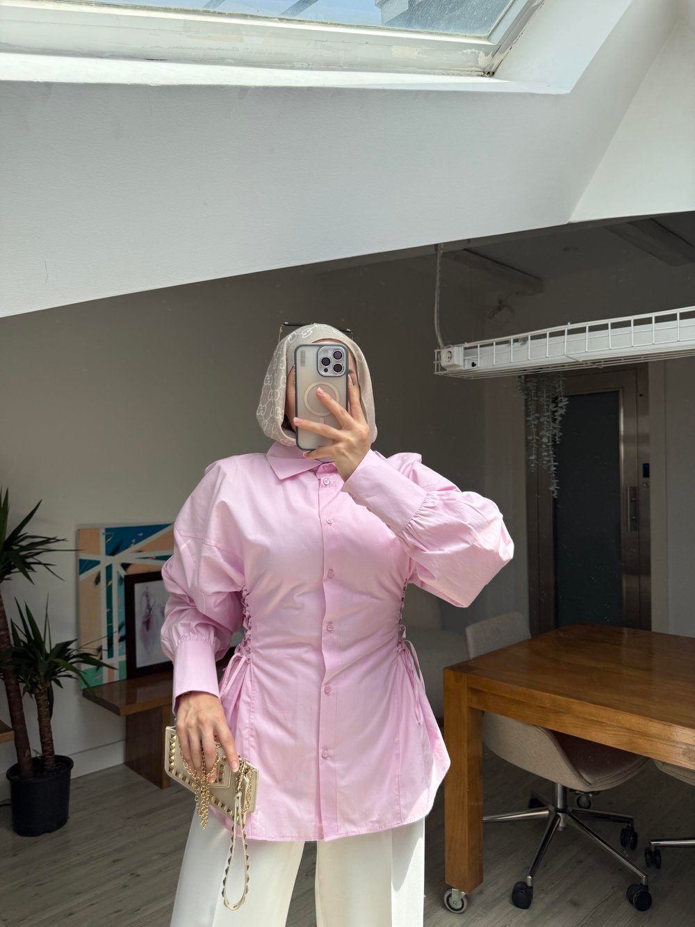 Helena Tasarım Gömlek -Pembe 