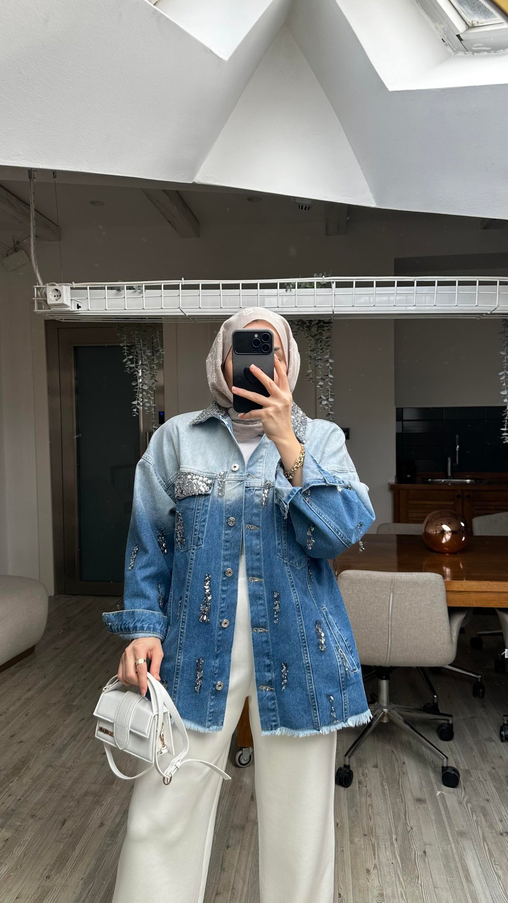 İthal Tasarım Denim Ceket 