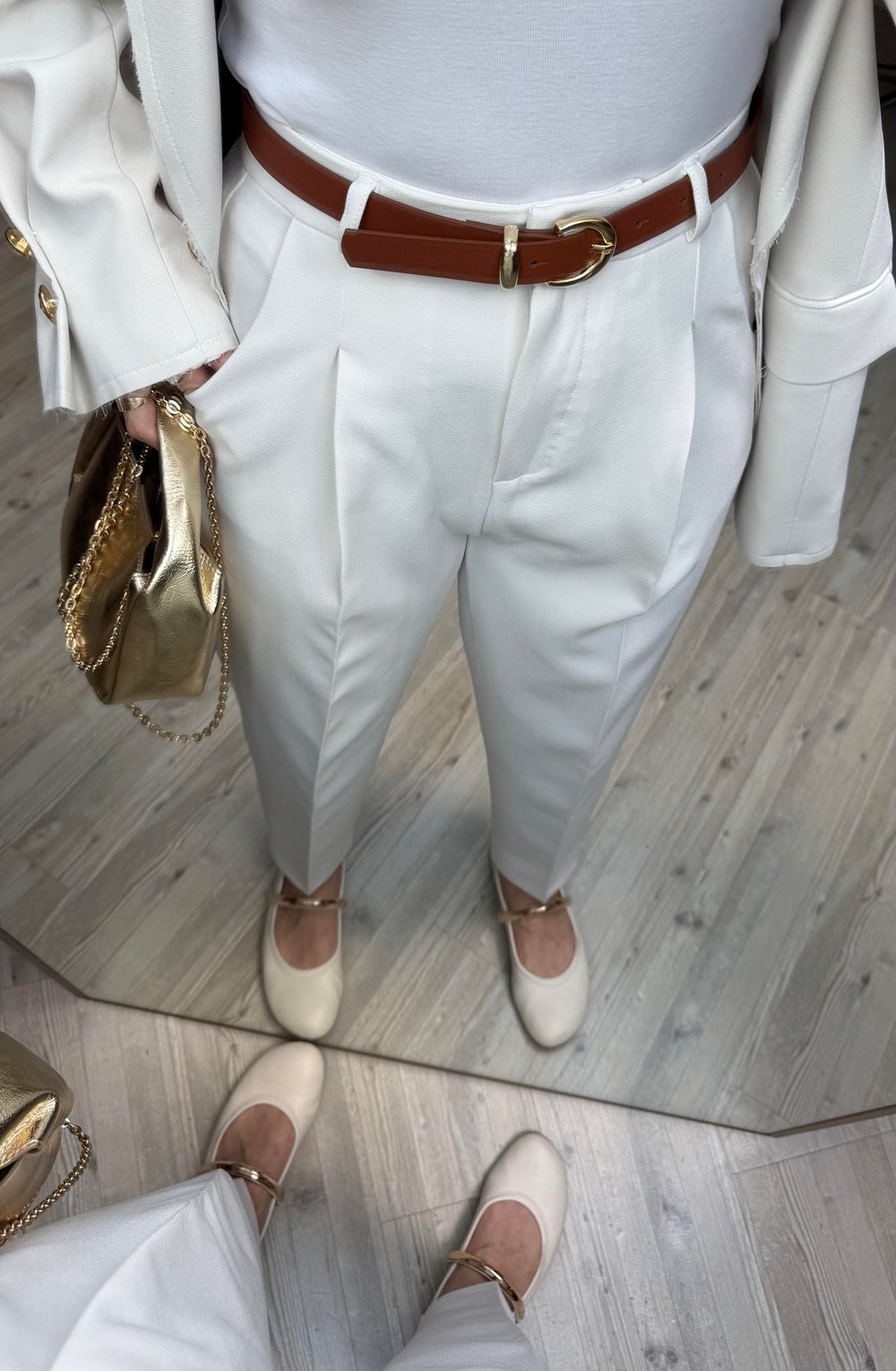 Zara Kemerli Basic Pantolon-Beyaz