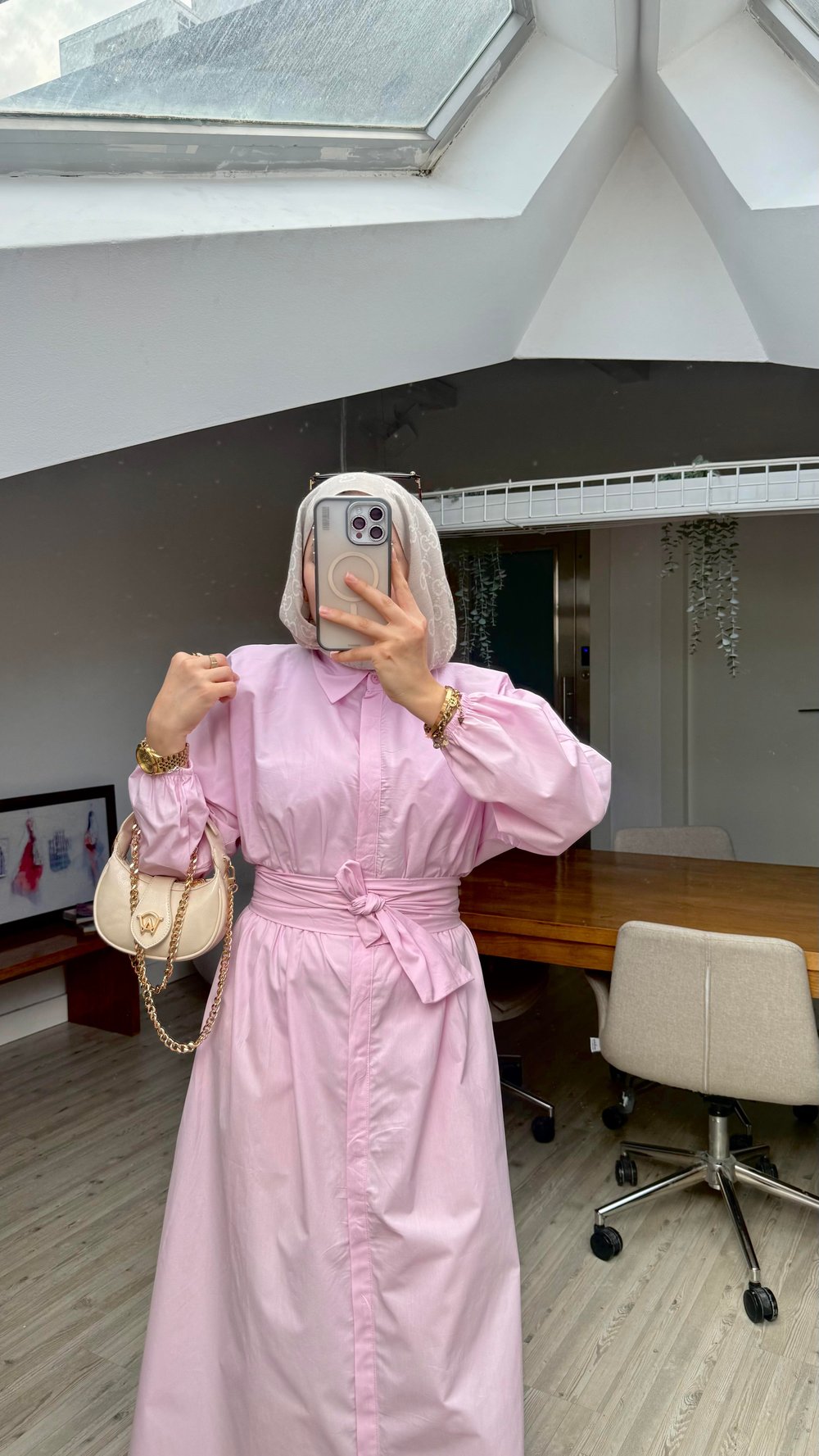 Labella Poplin Kuşaklı Elbise- Pembe