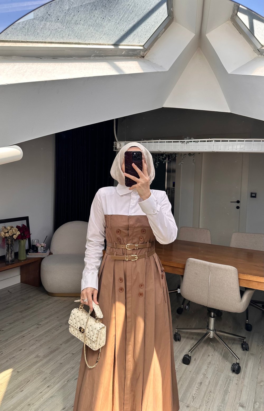 Maskülen Tasarım Elbise-Kahve