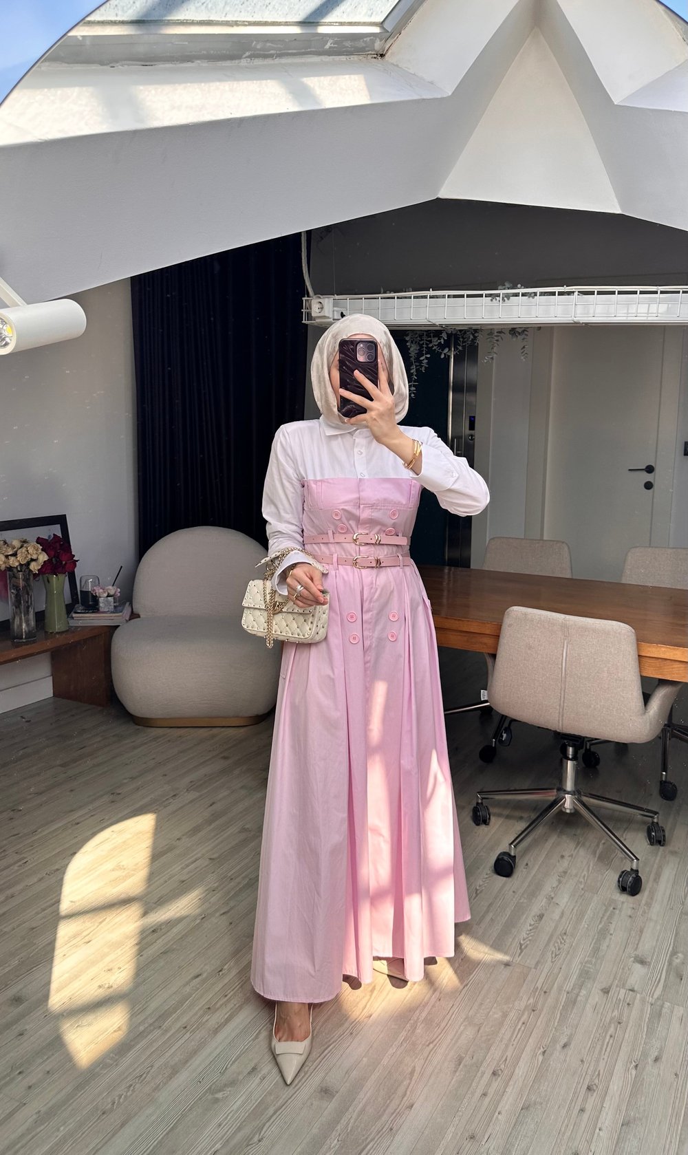 Maskülen Tasarım Elbise-Pembe