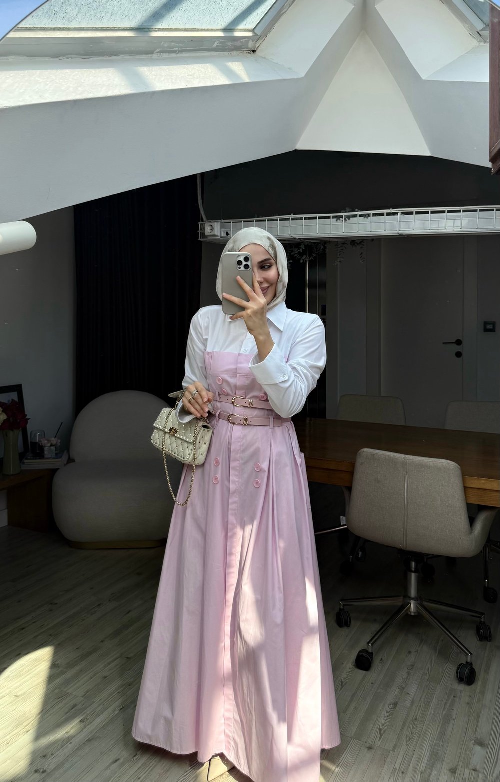 Maskülen Tasarım Elbise-Pembe