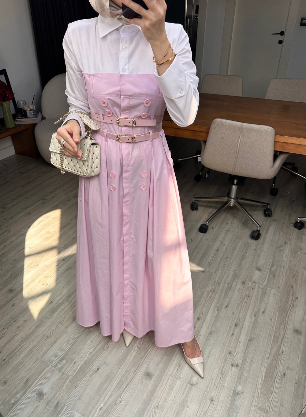 Maskülen Tasarım Elbise-Pembe