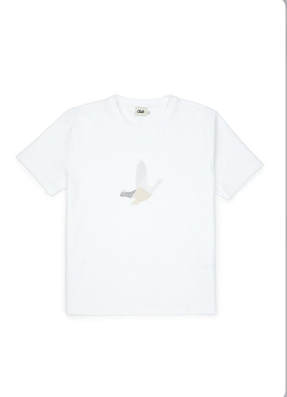 Orjinal Marka Beyaz Kuş İşlemeli Tshirt