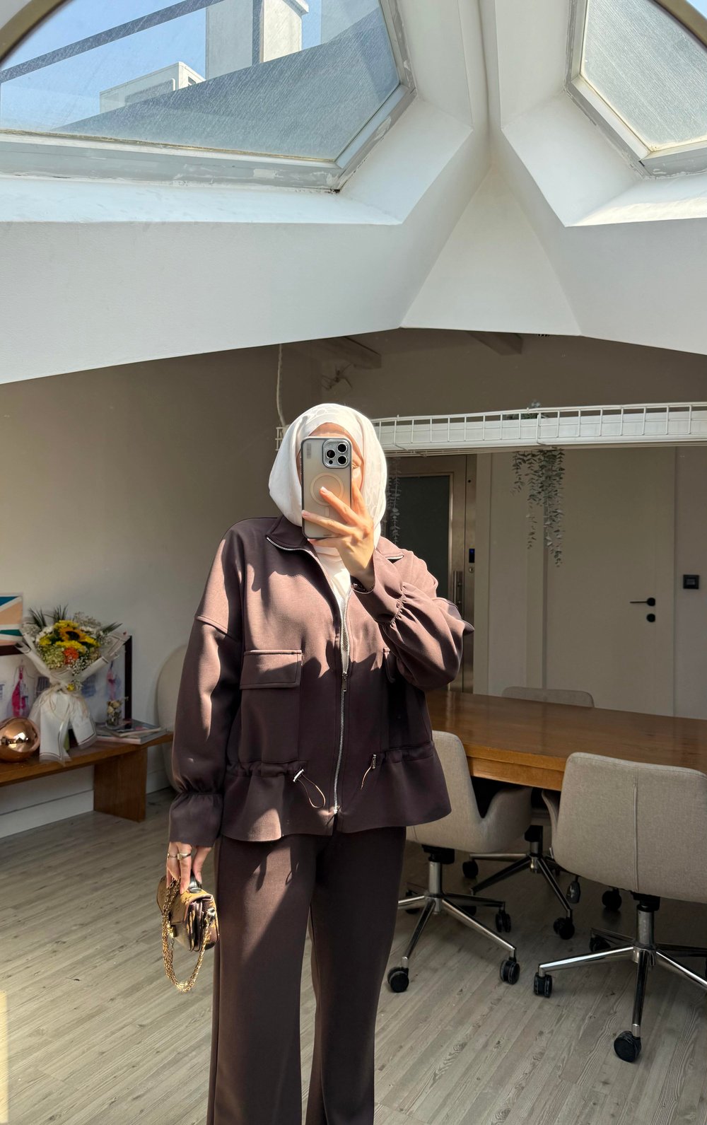 Oysh Fermuarlı İkili Takım Kahverengi
