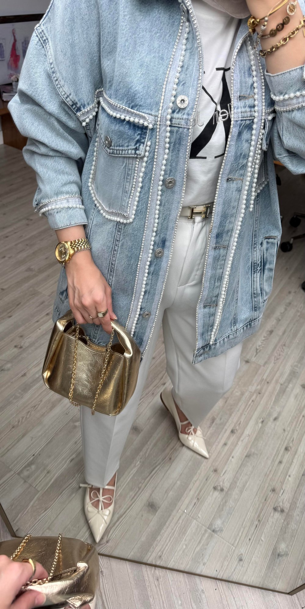 Özel Tasarım İnci Denim Ceket