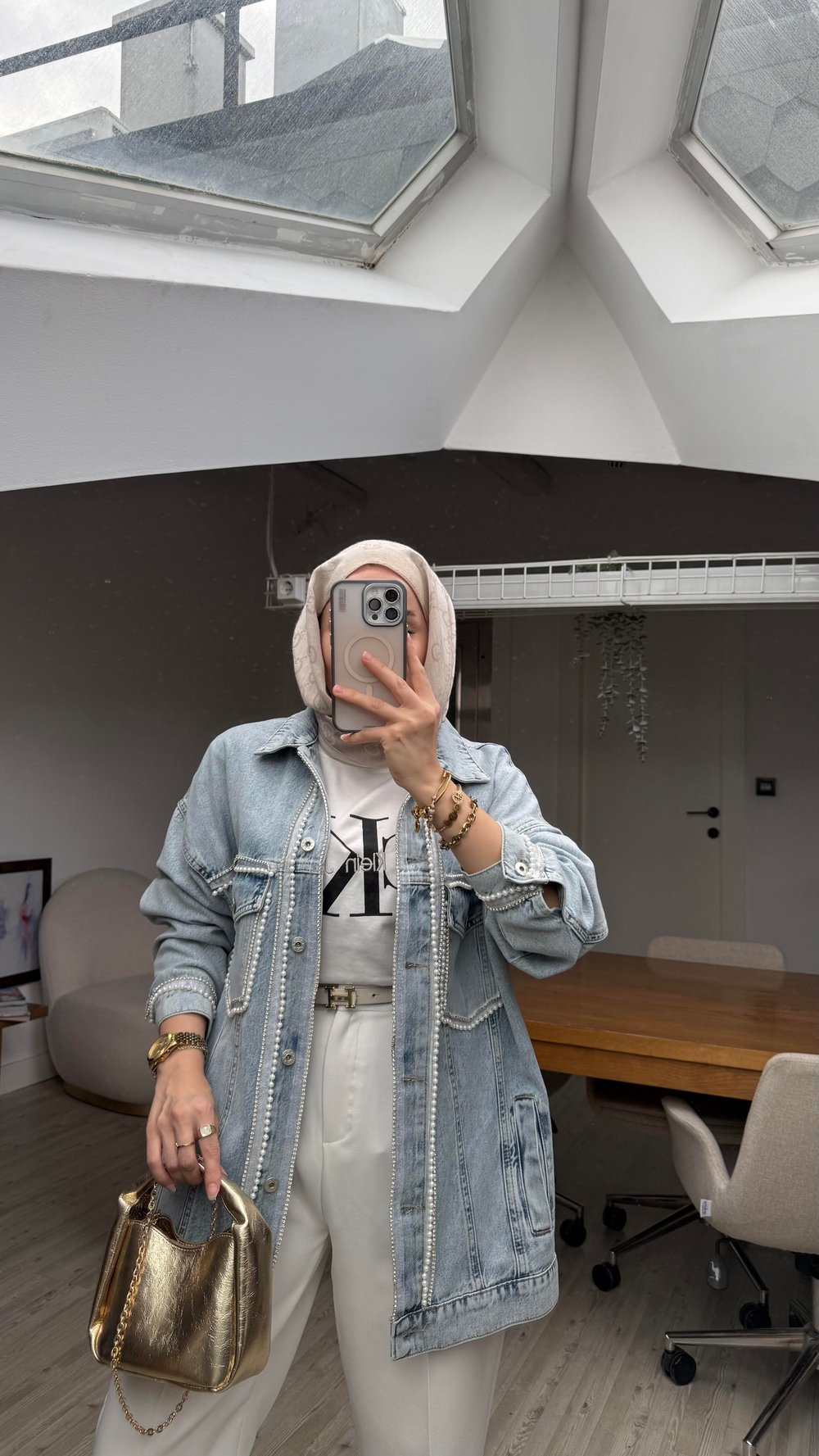 Özel Tasarım İnci Denim Ceket