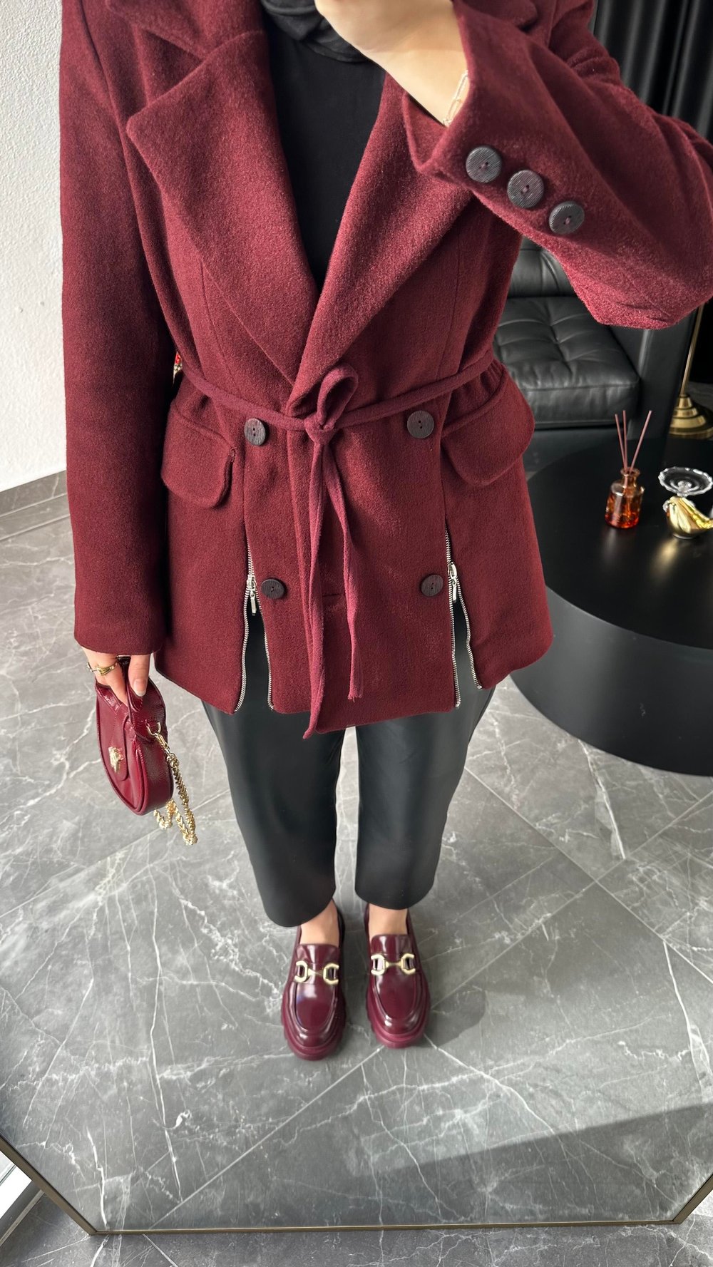 Premium Tasarım Kaşe Ceket Bordo