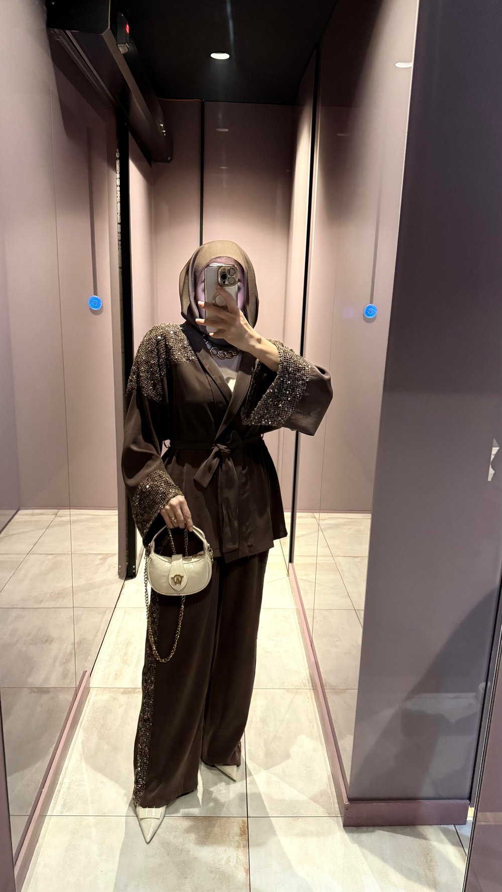 Pullu File Detaylı Tasarım Kimono Takım -Kahverengi