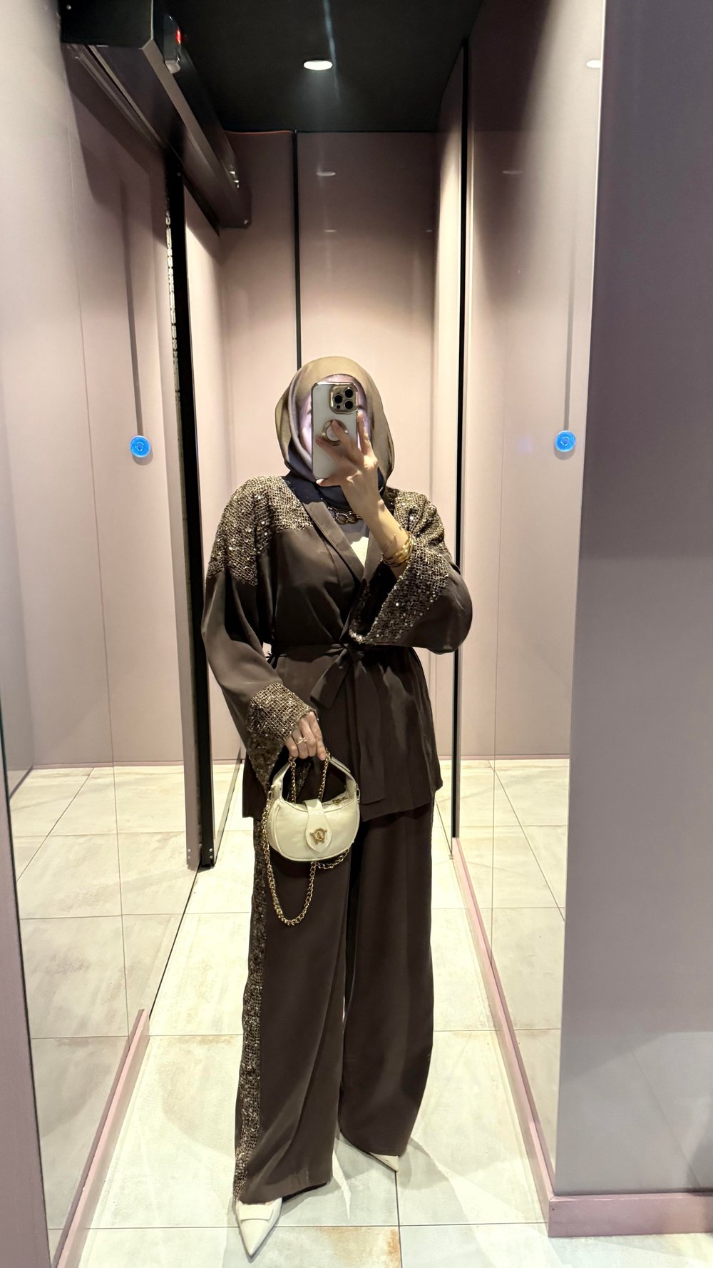 Pullu File Detaylı Tasarım Kimono Takım -Kahverengi