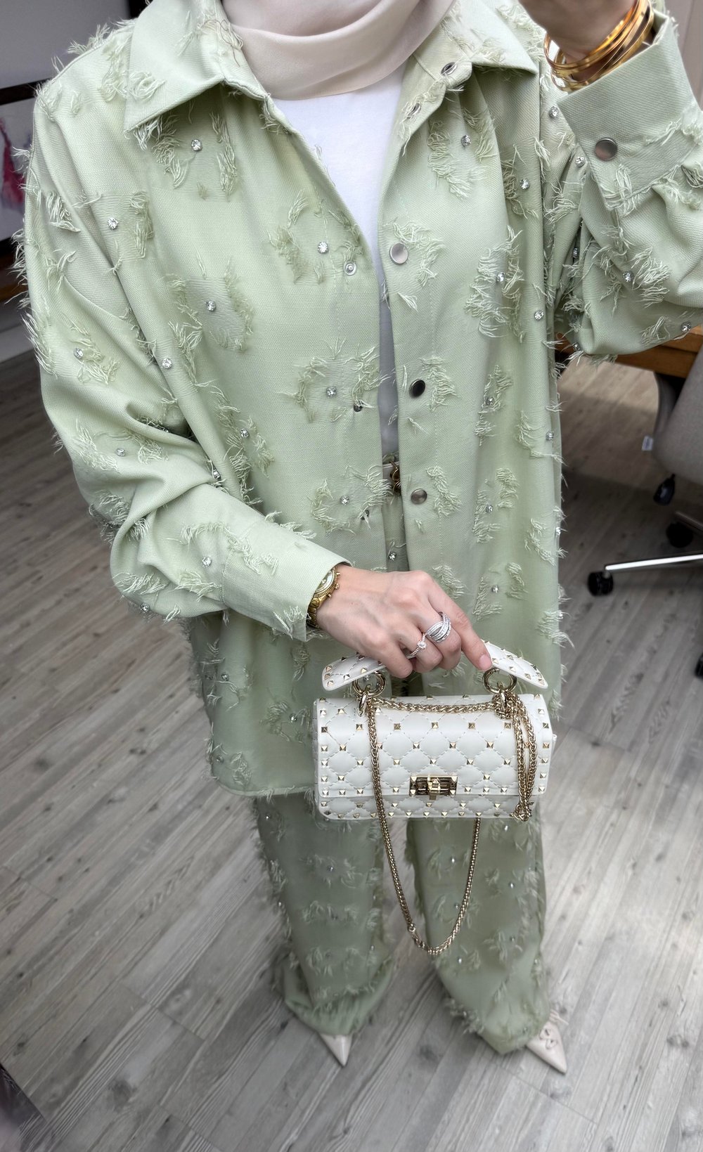 Swarovski Taşlı Takım -Olive