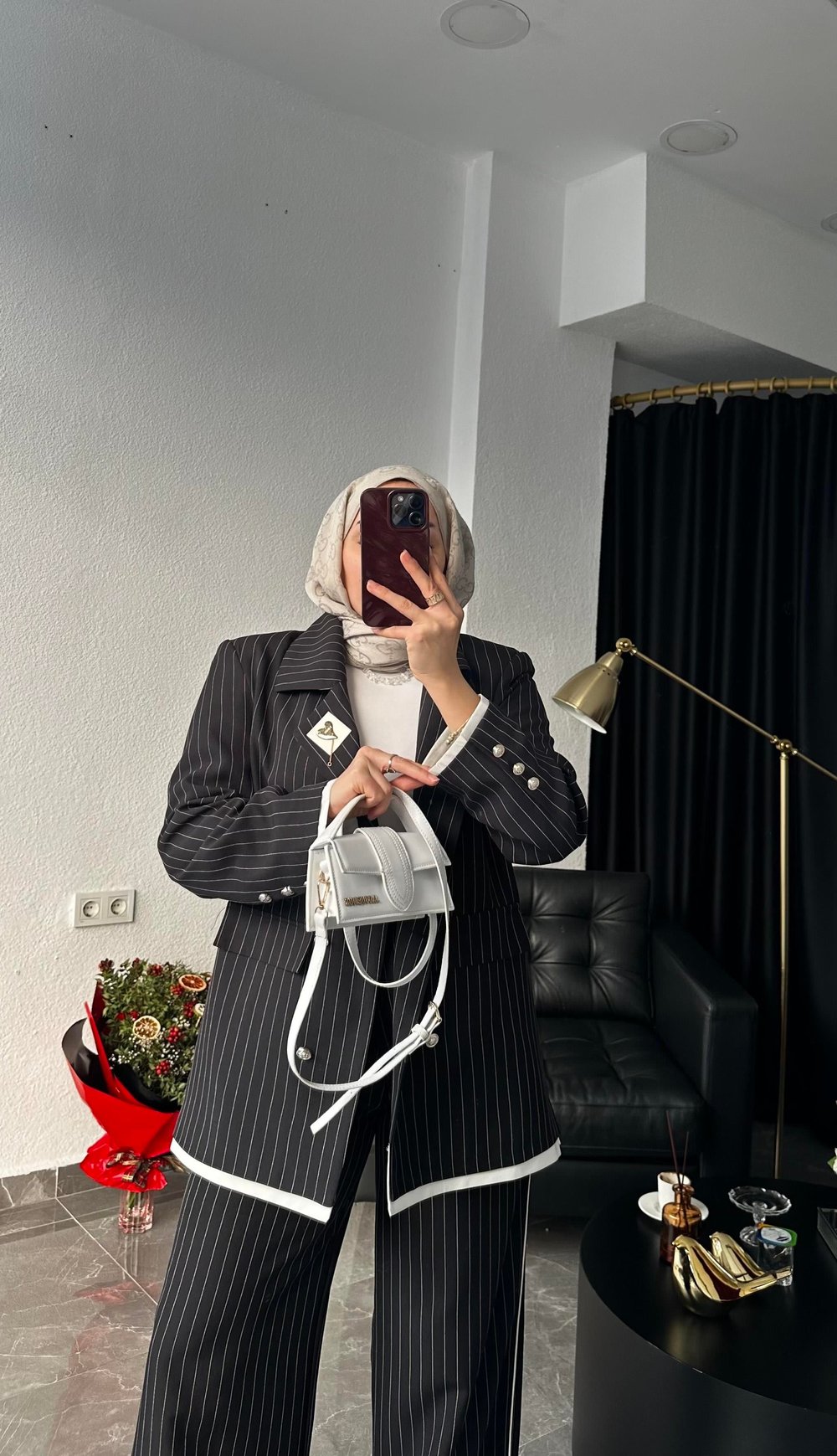Tasarım Çizgili Kruvaze Model Takım/Siyah