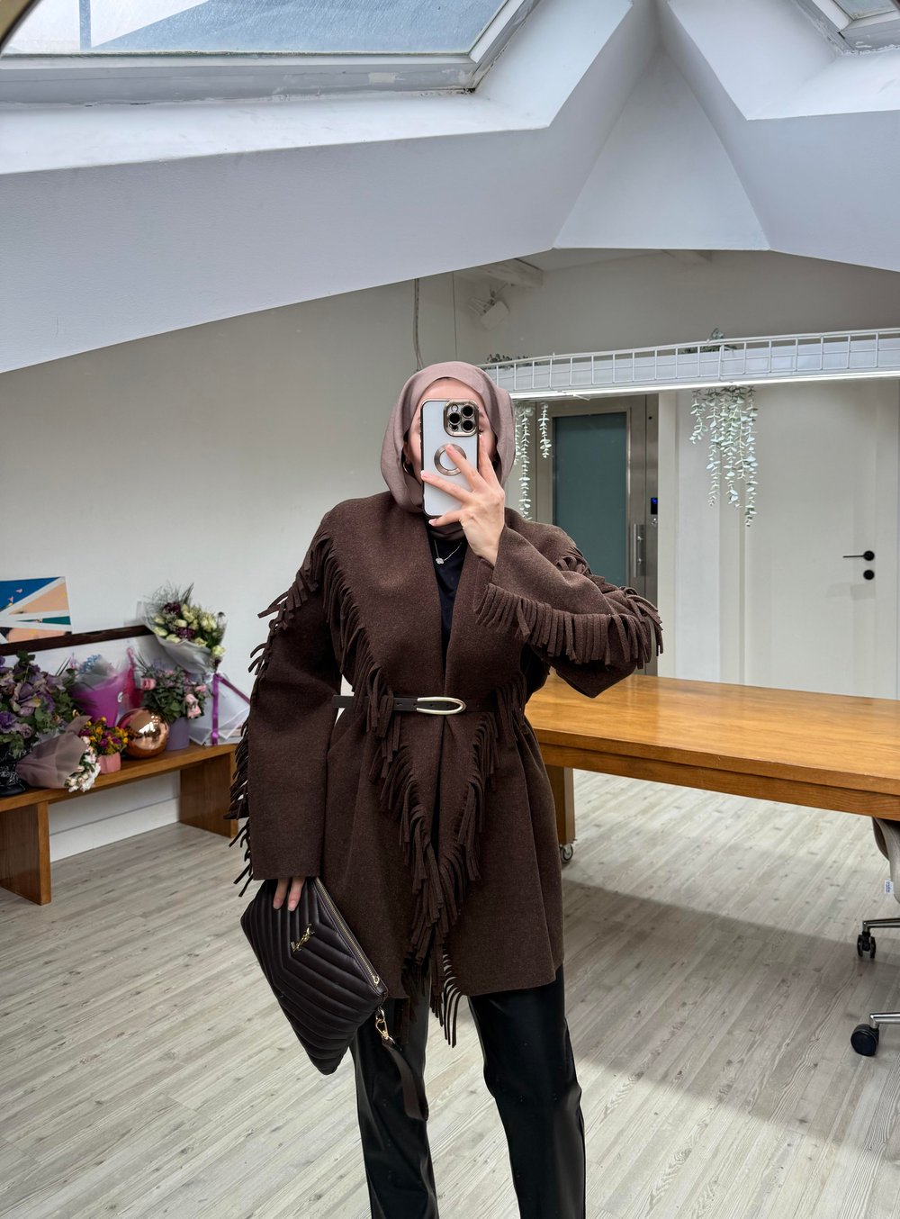 Yeni Helen Saçaklı Kaban Ceket - Acı Kahve