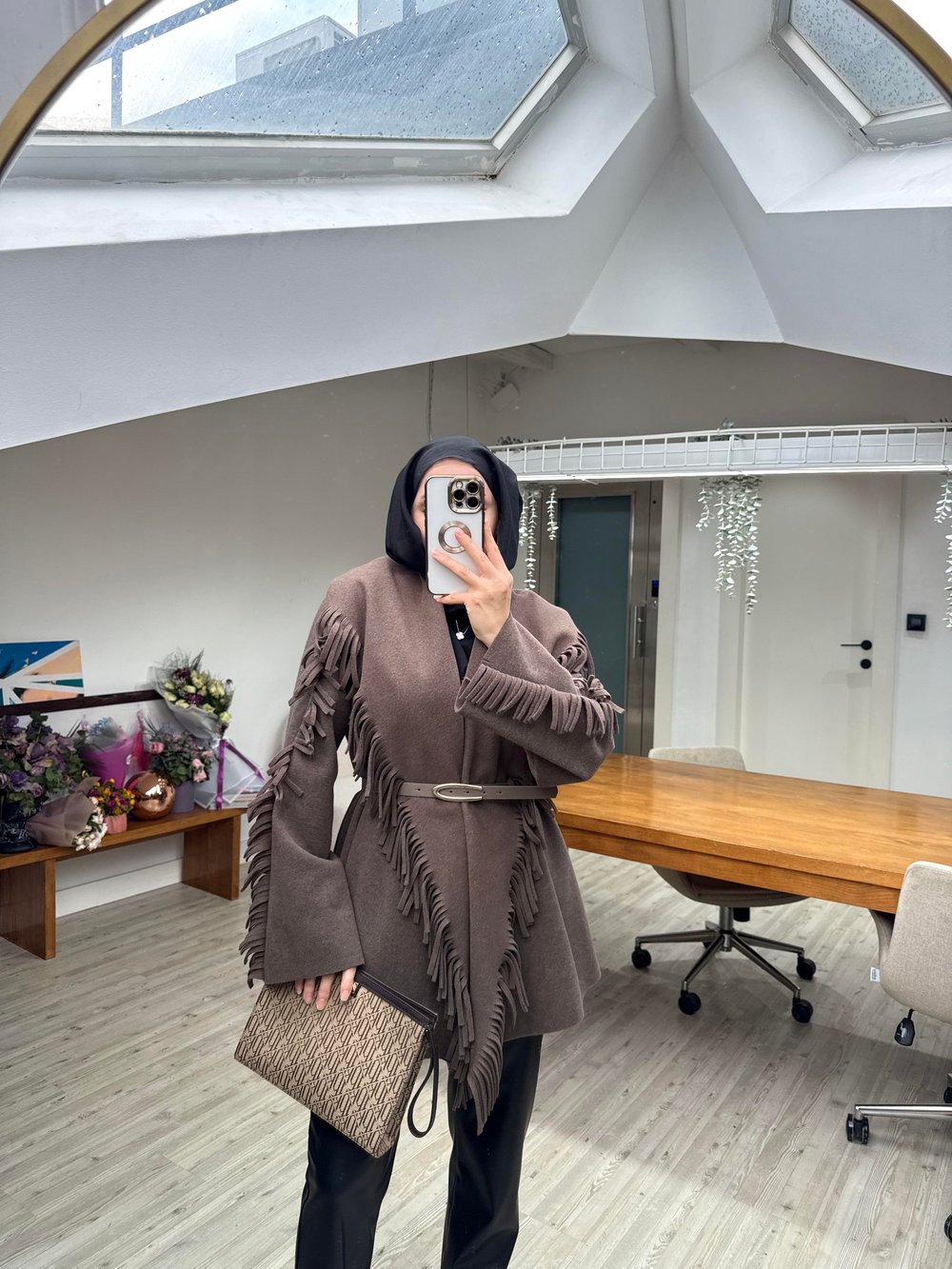 Yeni Helen Saçaklı Kaban Ceket - Mocca