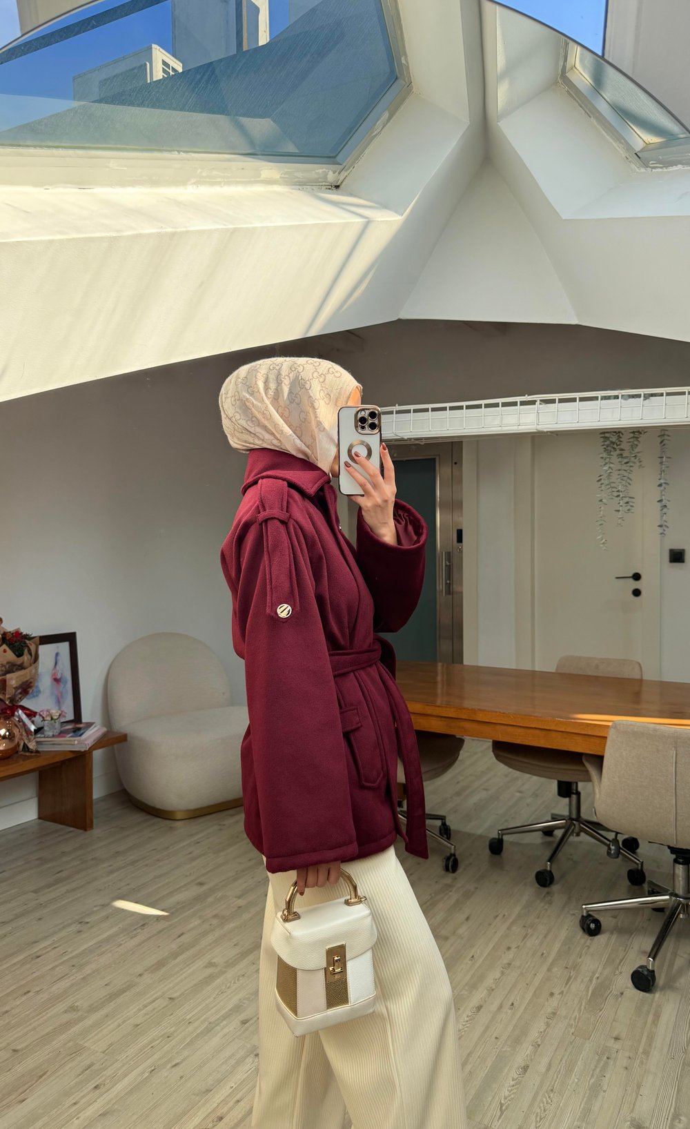 Yeni Model Rana Kaşe Kaban Bordo