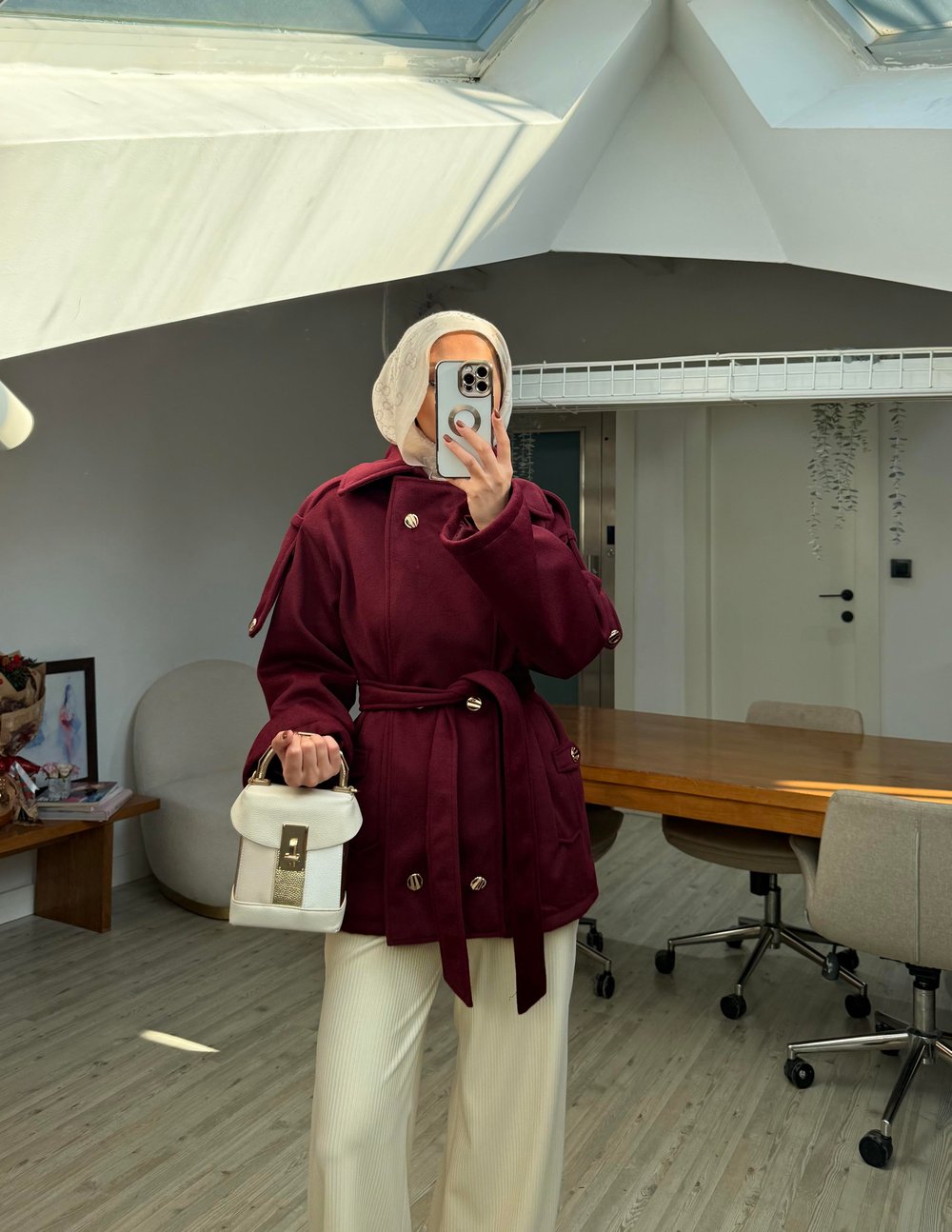 Yeni Model Rana Kaşe Kaban Bordo