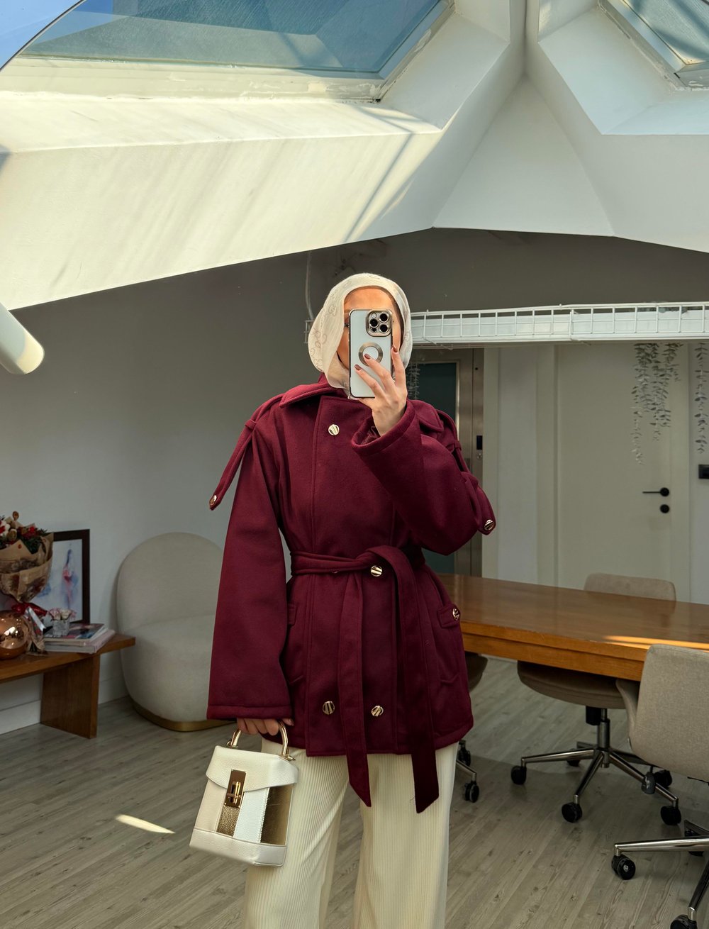 Yeni Model Rana Kaşe Kaban Bordo