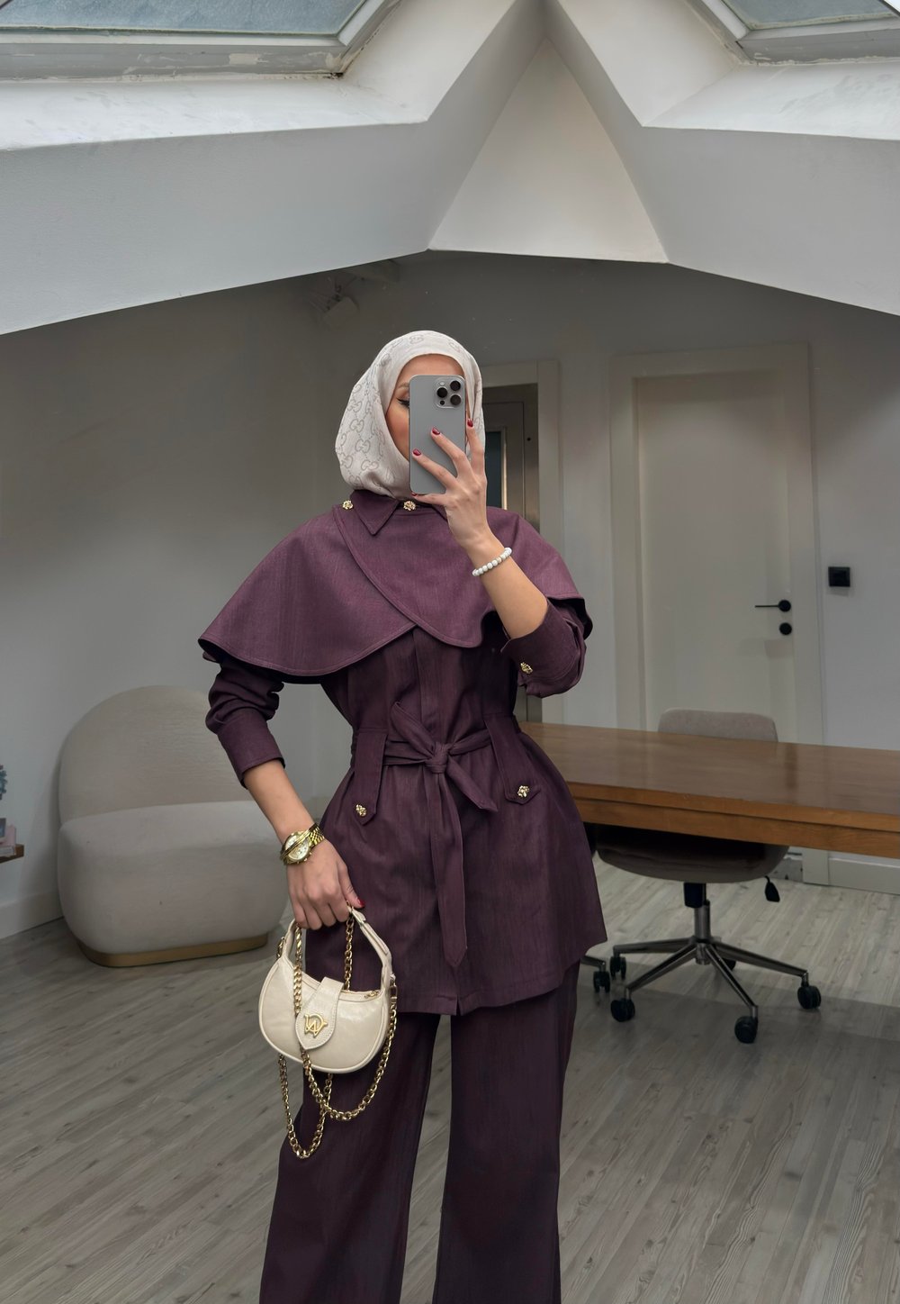 Yeni Sezon Pelerinli Denim Tasarım Takım Bordo ÖN SİPARİŞ