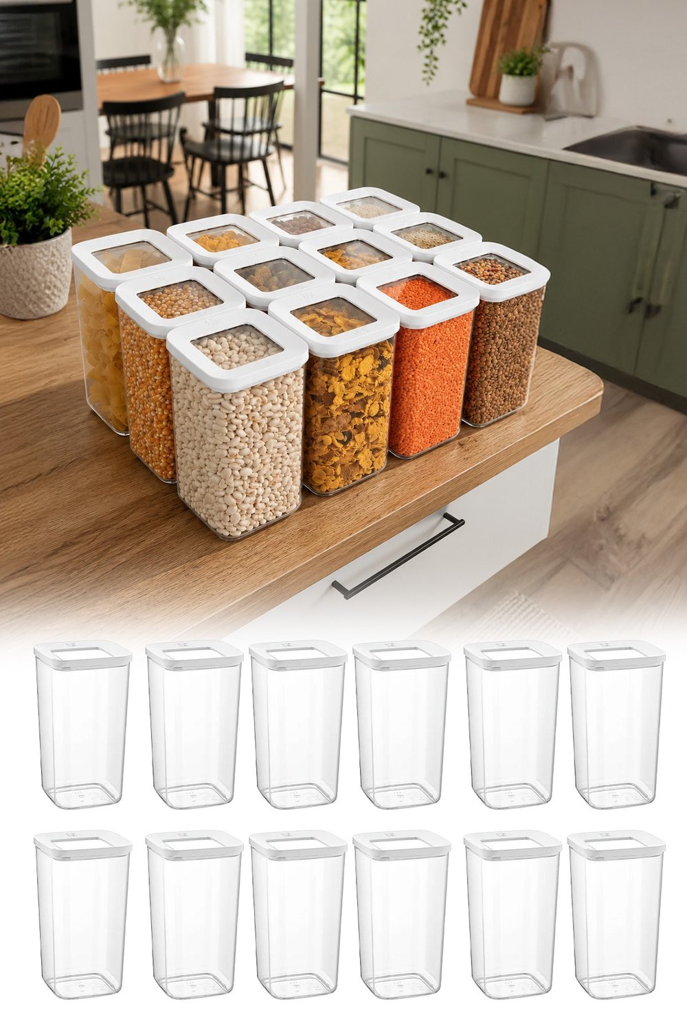 12'li Vakumlu Kare Saklama Kabı Seti 1200 ML Şeffaf Kapaklı Gıda Saklama Kabı VP-184