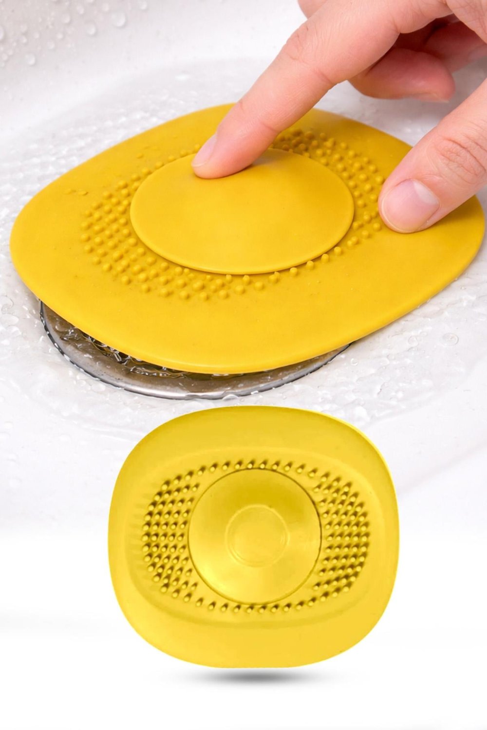 2 Adet Kademeli Lavabo Tıkacı Silikon Lavabo Gider Tıpası Koku Önleyici Gider Kontrol Tıpası Sarı