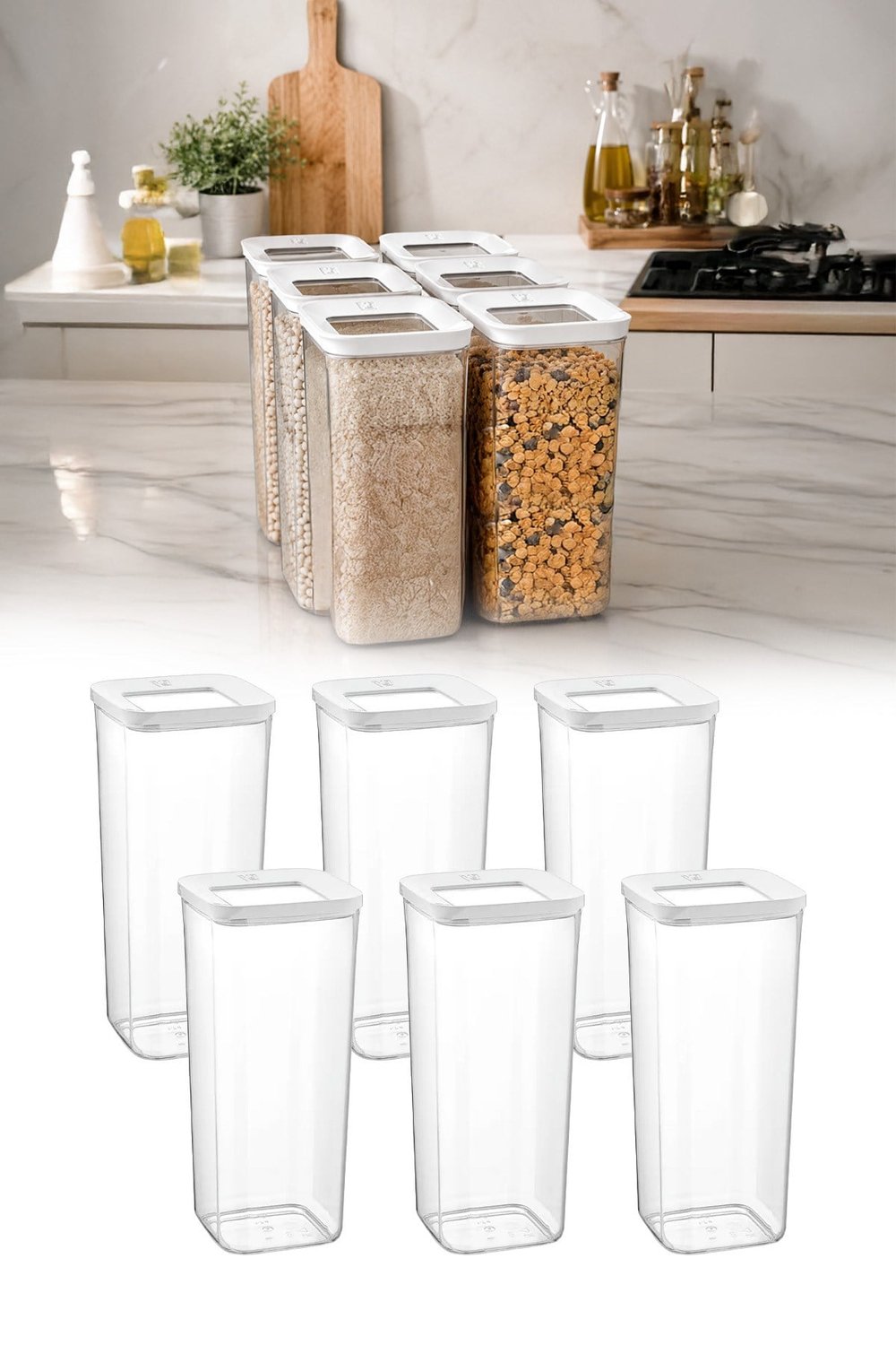 6'lı 1700 ML Saklama Kabı Seti Kapaklı Şeffaf Gıda Erzak Saklama Kutusu