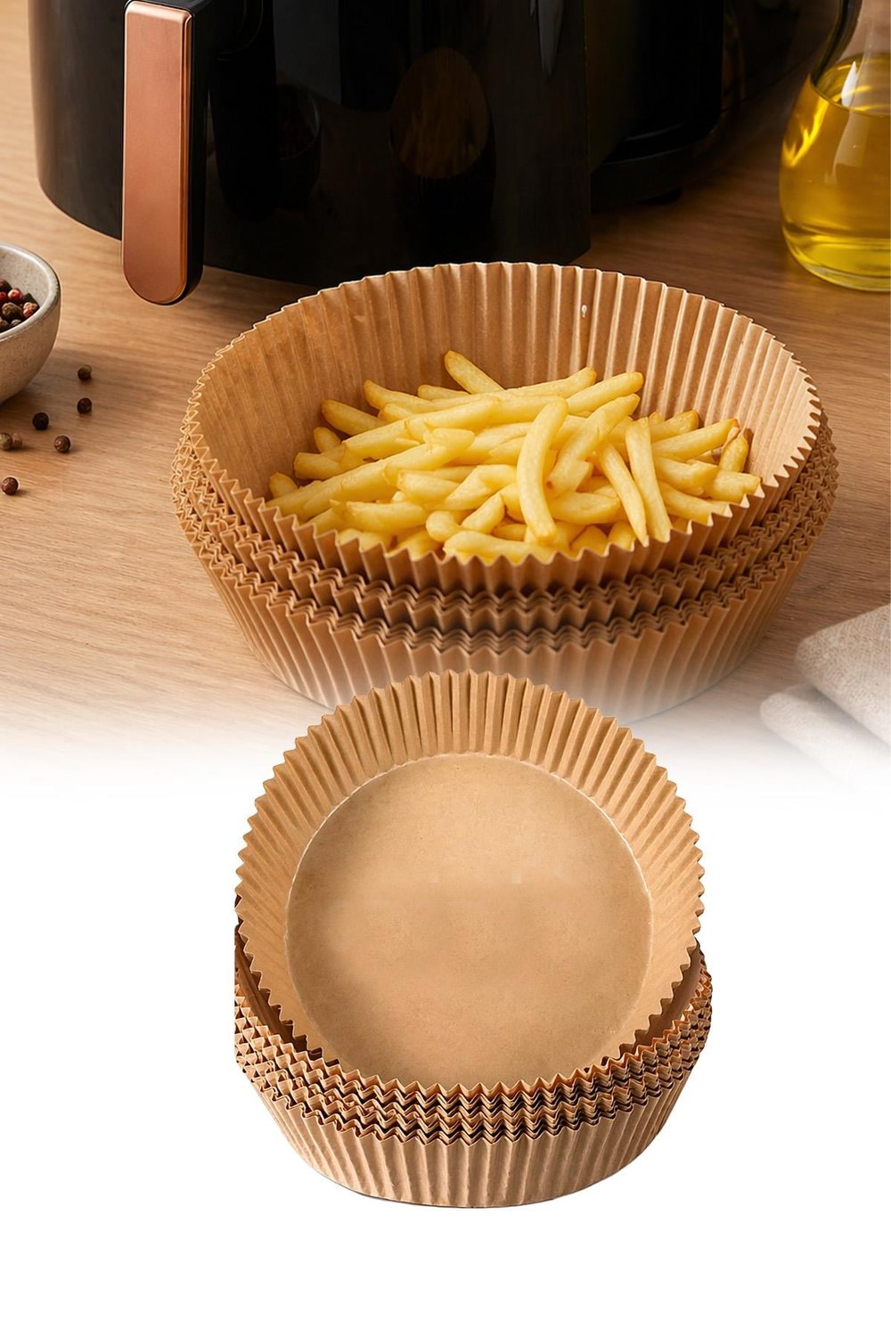 Airfryer Pişirme Kağıdı 50 Adet Yuvarlak Yağlı Kağıt Hava Fritözü Uyumlu Pratik Kullanım
