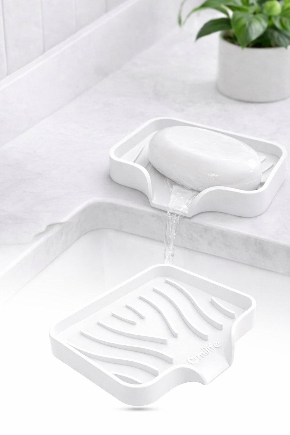 Beyaz Silikon Sabunluk Vantuzlu Su Giderli Kaymaz Tabanlı – Banyo Mutfak Sabun Organizer