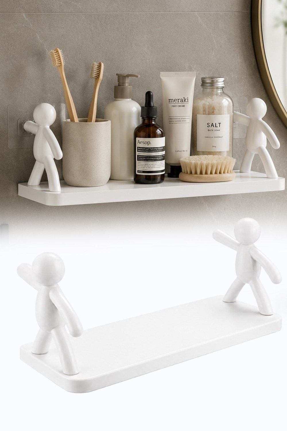 Çöp Adam Tasarımlı Yapışkanlı Mutfak, Banyo Rafı Şampuan Kozmetik Baharat Organizer 33,5 cm