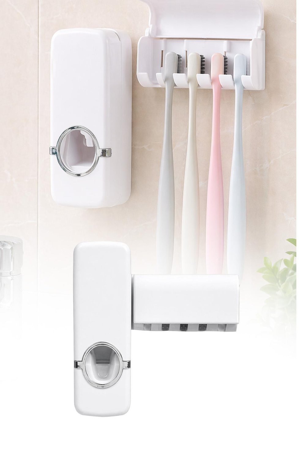 Diş Fırçalık ve Macun Dispenser Yapışkanlı Duvar Tipi Organizer Banyo Düzenleyici Set