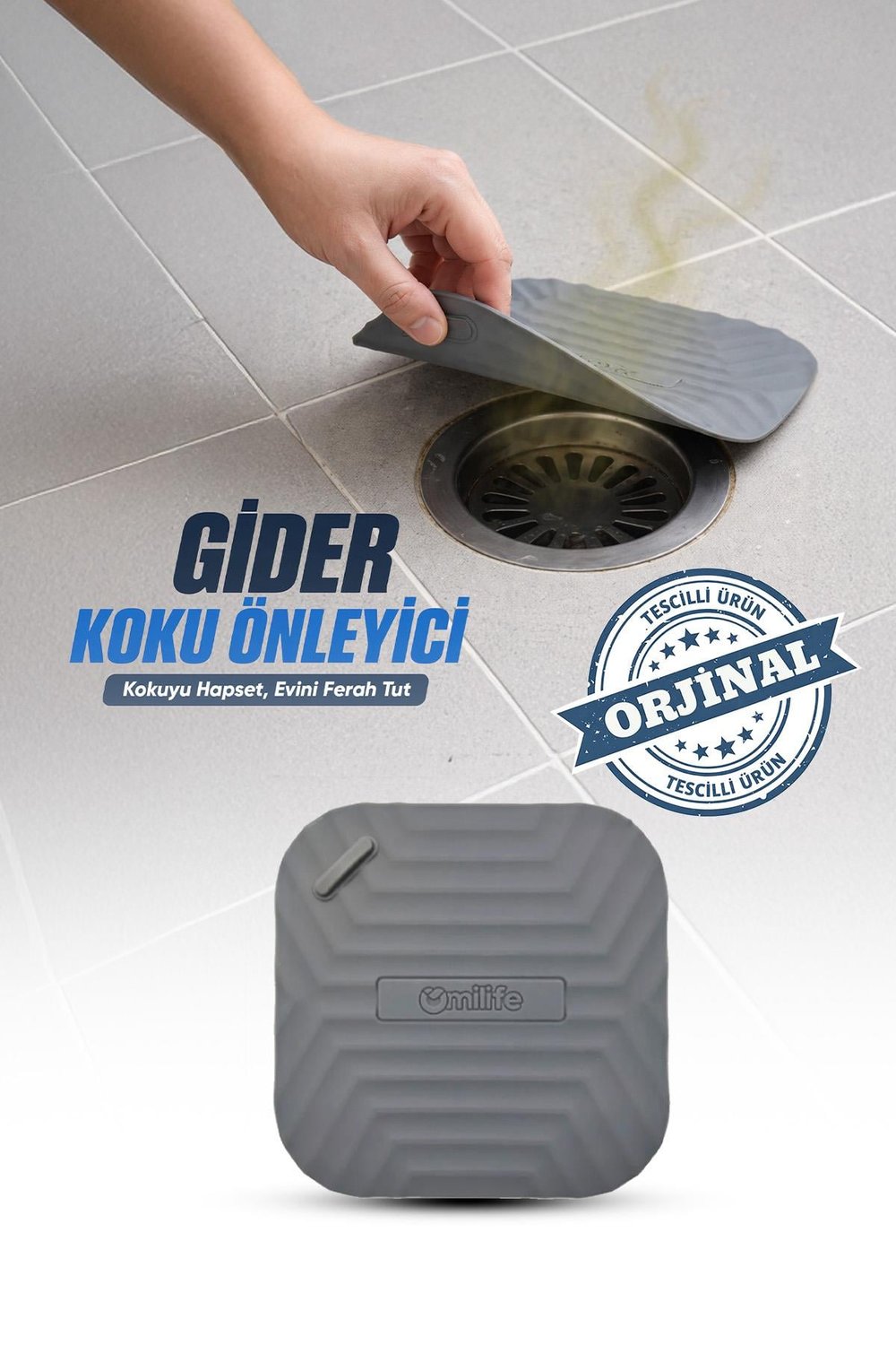 Gri Kare Silikon Gider Kapağı Koku Önleyici Lavabo Banyo Mutfak Gider Tıkacı 14.5 cm