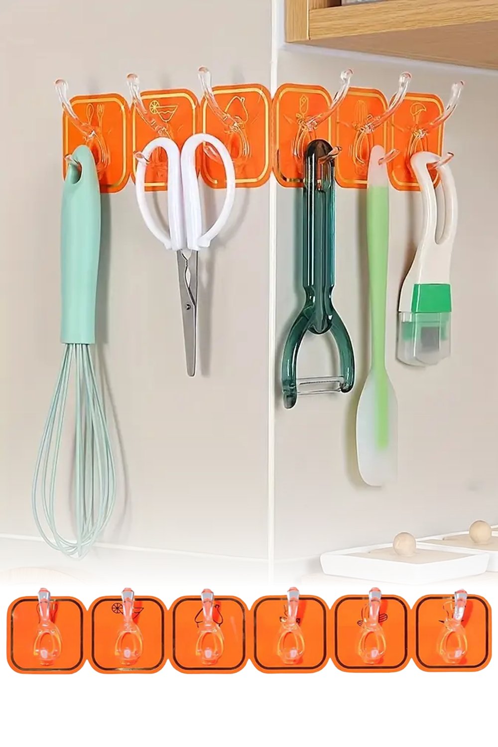 Kendinden Yapışkanlı 6 Kancalı Renkli Duvar Askısı Banyo ve Mutfak için Pratik Çözüm