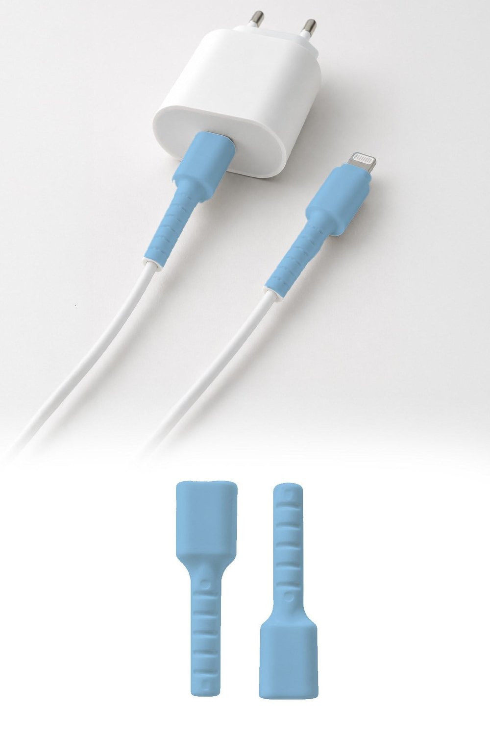 Mavi  Apple iPhone Kablo Ucu Koruyucu Silikon Lightning Şarj Kablosu Kırılma Önleyici Aparat
