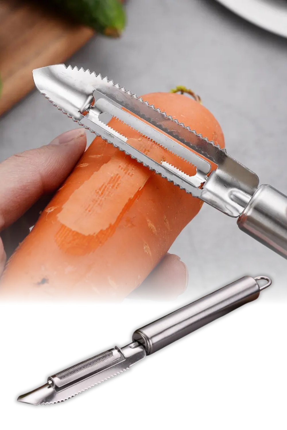 Metal Lux Kabak Oyacak ve Soyacak Paslanmaz Çelik Çok Fonksiyonlu Mutfak Aleti Sebze Oyucu ve Soyucu Aparat Ergonomik Tutma Saplı Pratik Kullanımlı Dayanıklı Sebze Temizleme Aracı