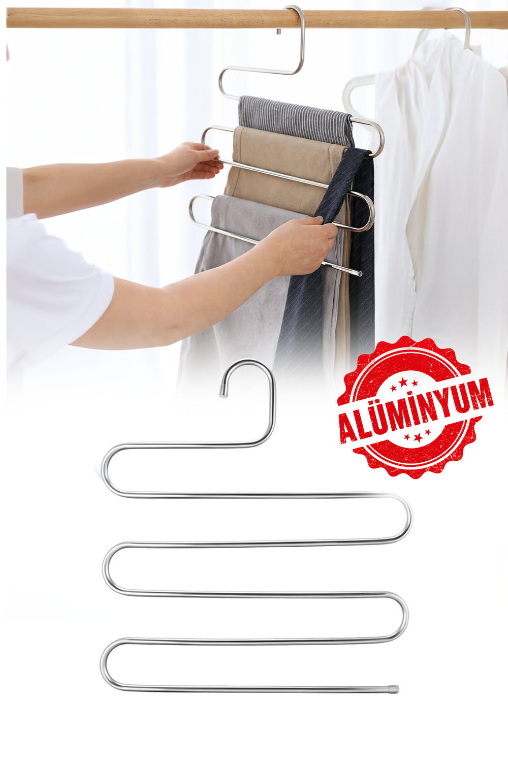 Pantolon Askısı 5 Katlı Alüminyum Askı Çok Amaçlı Şal Eşarp Dolap Düzenleyici Organizer