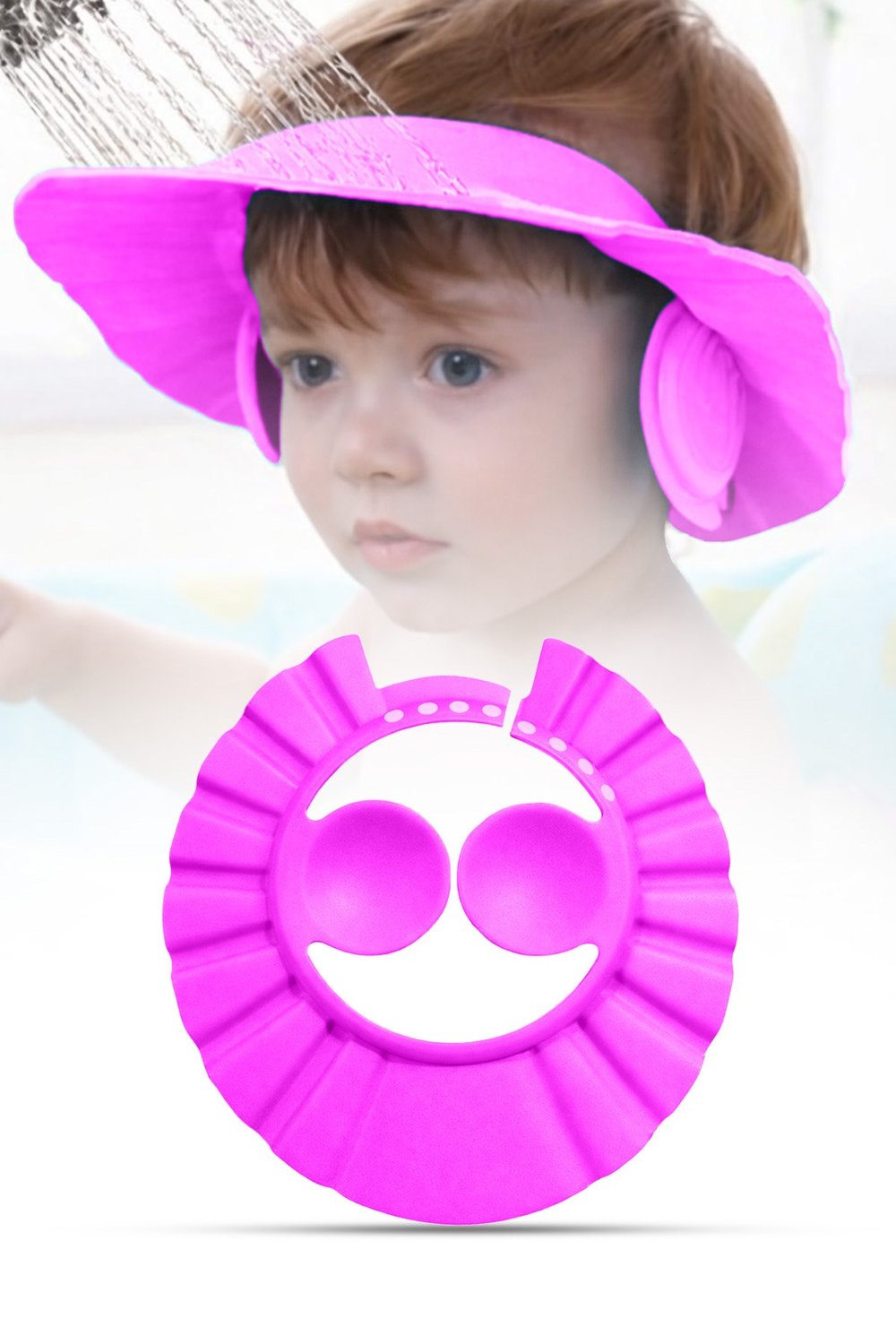 Pembe Ayarlanabilir Bebek Banyo Şapkası Yenidoğan Duş Bonesi Göz Kulak Koruyucu 29 cm
