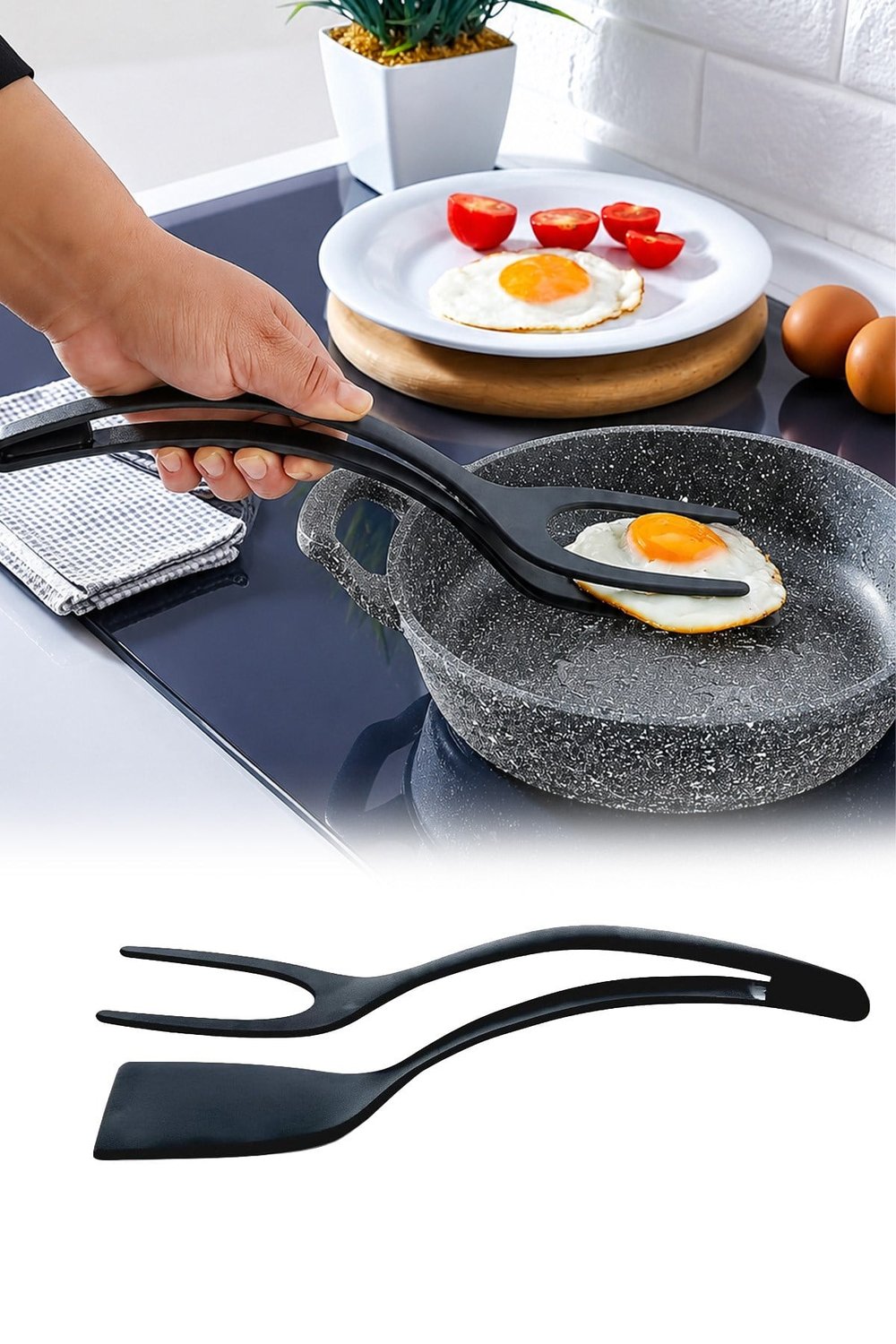 Pratik Yanmaz Yapışmaz Sert Plastik Maşalı Spatula Mutfak Yemek Servis Spatulası