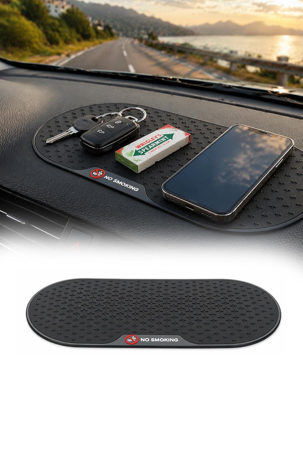 Siyah Araç İçi Torpido Kaydırmaz Mat Telefon Tutucu Silikon Organizer No Smoking Tasarım