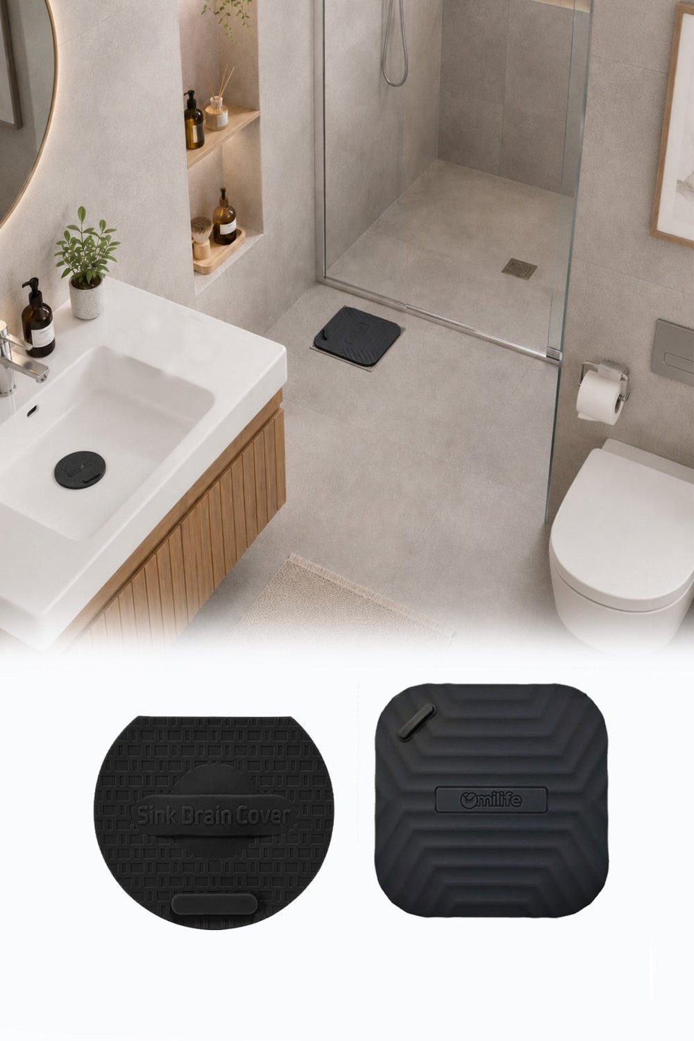 Siyah Kare ve Siyah Evye  Silikon Gider Kapağı 2'li Set  Koku Önleyici Banyo Mutfak Gider Tıkacı