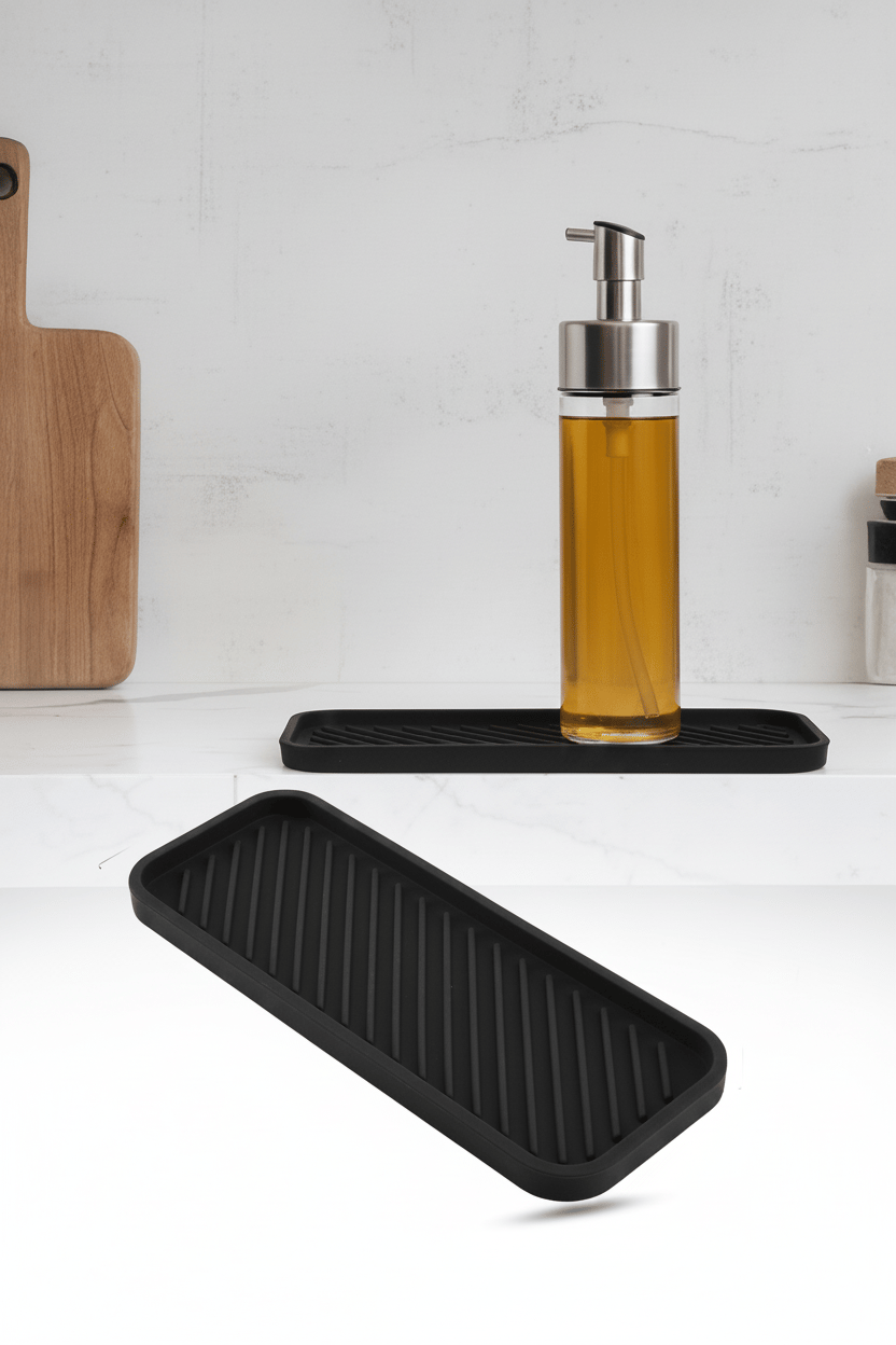 Siyah Silikon Yağdanlık Yağlık Standı Altlık Çok Amaçlı Organizer Sabunluk Altlığı 23x10 Cm