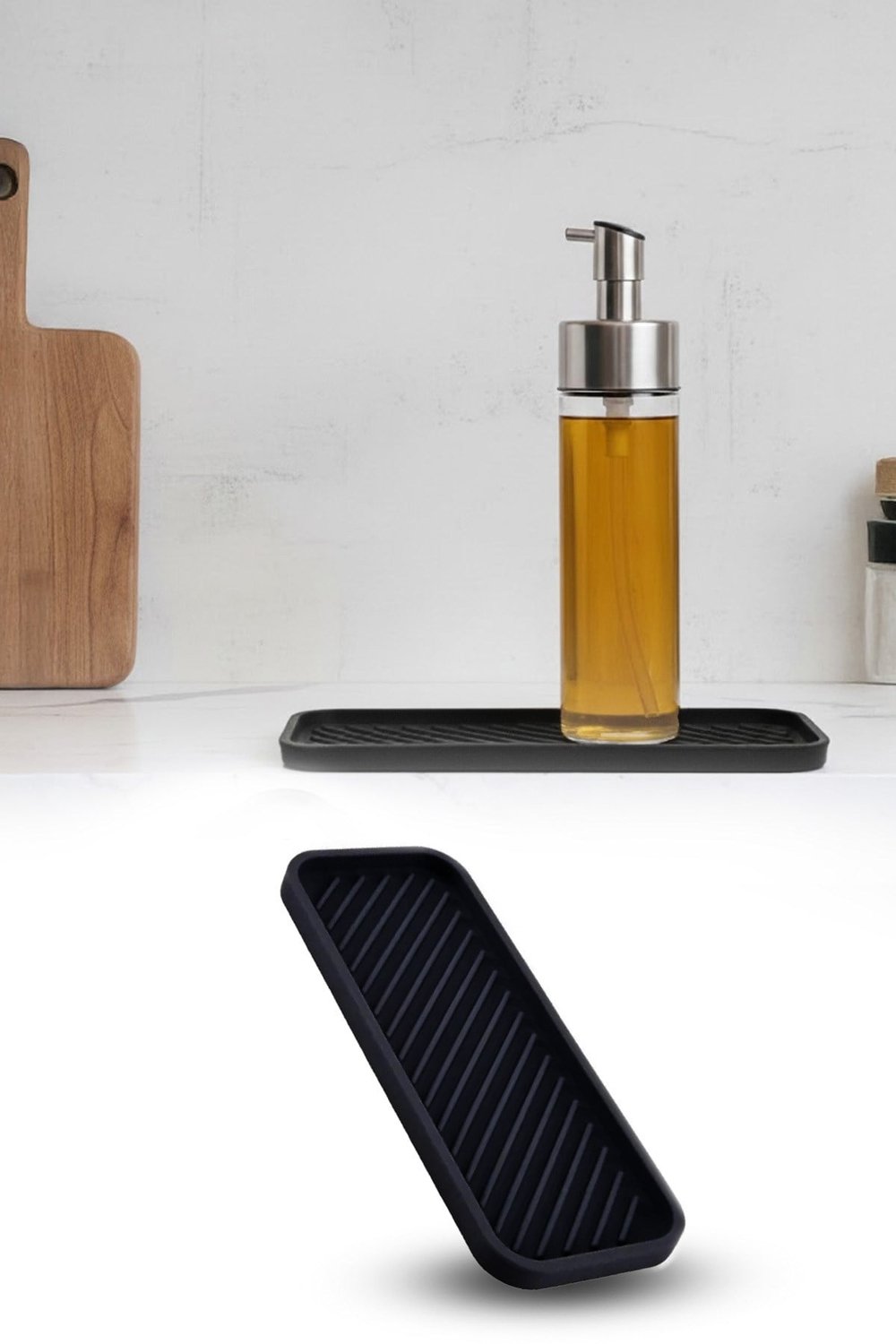 Siyah Silikon Yağdanlık Yağlık Standı Altlık Çok Amaçlı Organizer Sabunluk Altlığı 23x10 Cm