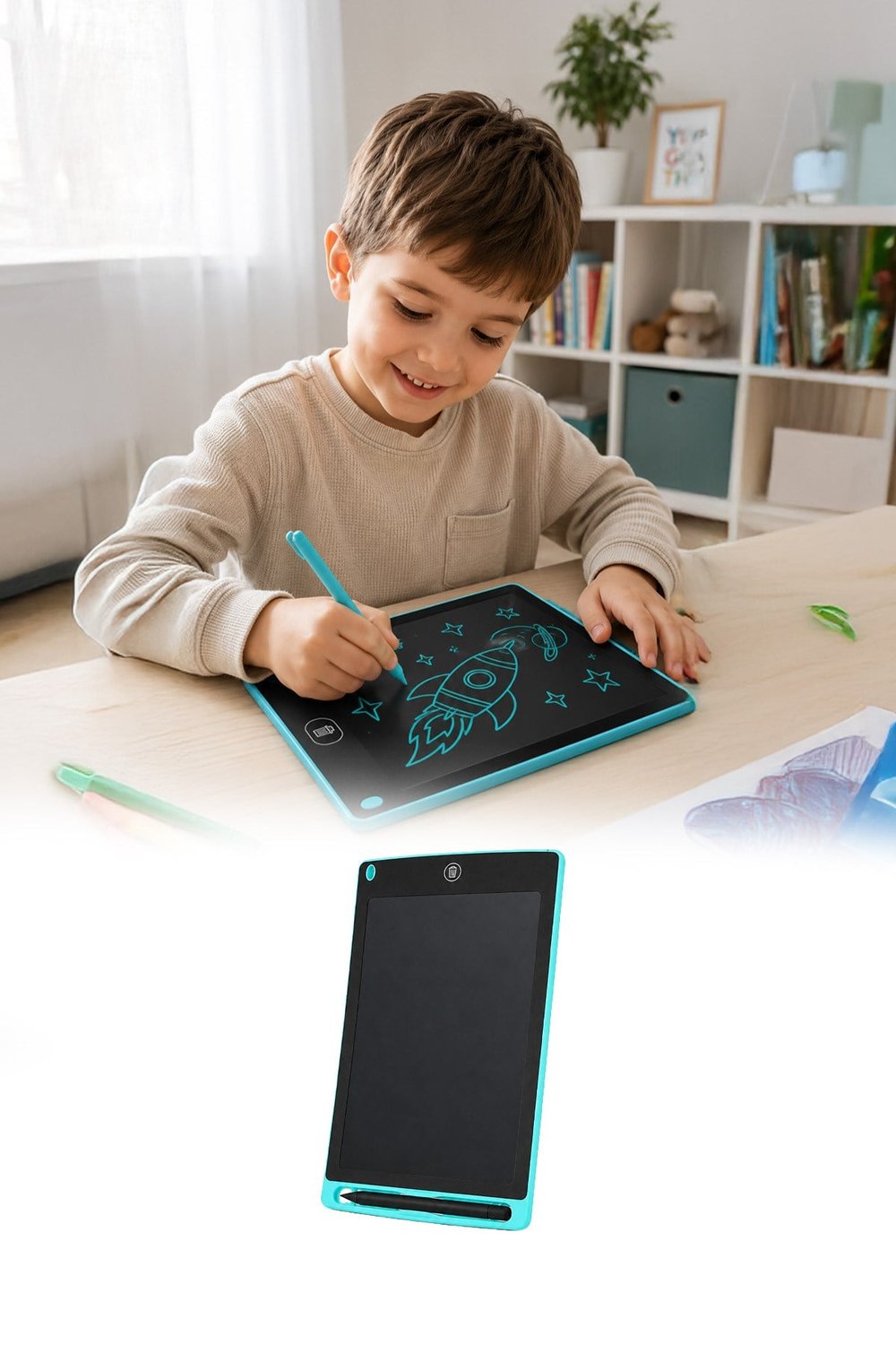 Turkuaz Pilli Tablet Çocuk Yazı Çizim Tableti 8.5 İnç Silinebilir LCD Tahta 22x15 cm