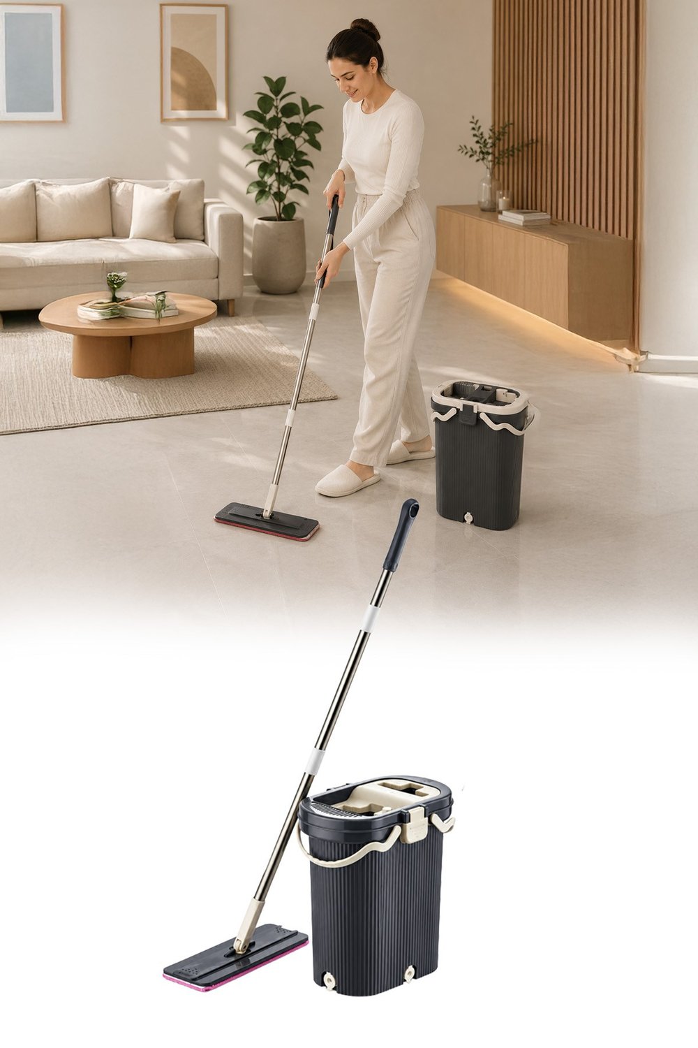 VIPSET Pro Tablet Mop Temizlik Seti %100 Temiz Su Antrasit – Temiz & Kirli Su Ayrımlı VP-601