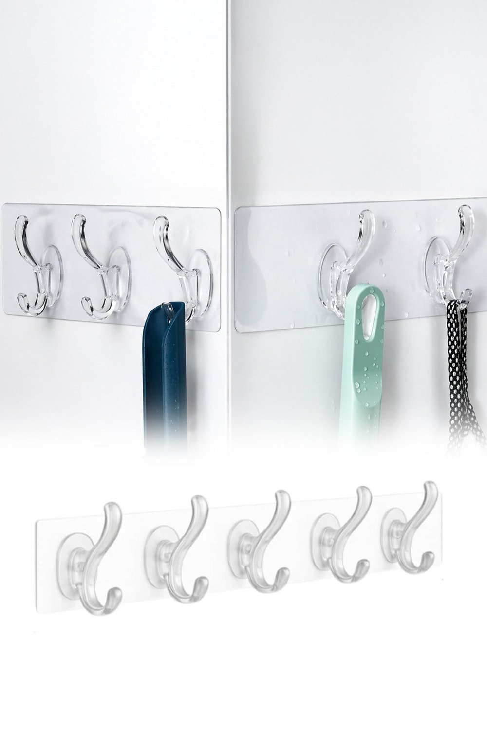Yapışkanlı 5 Kancalı Askı Şeffaf Duvar Organizer Banyo Mutfak Çoklu Askı Aparatı