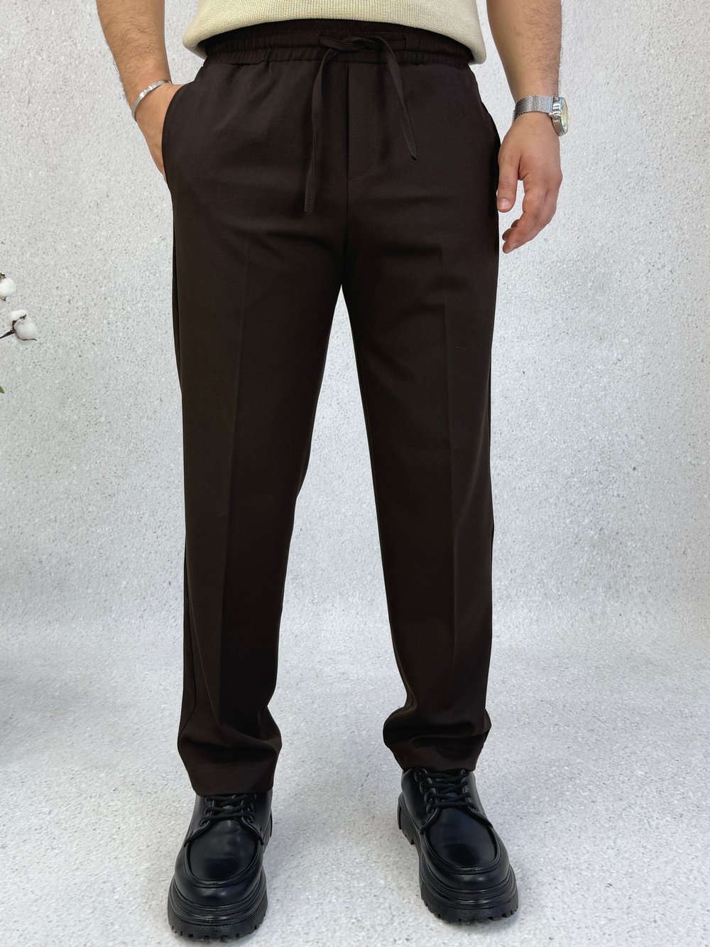 Acı Kahve Lastik Bel Regular Pantolon P0037