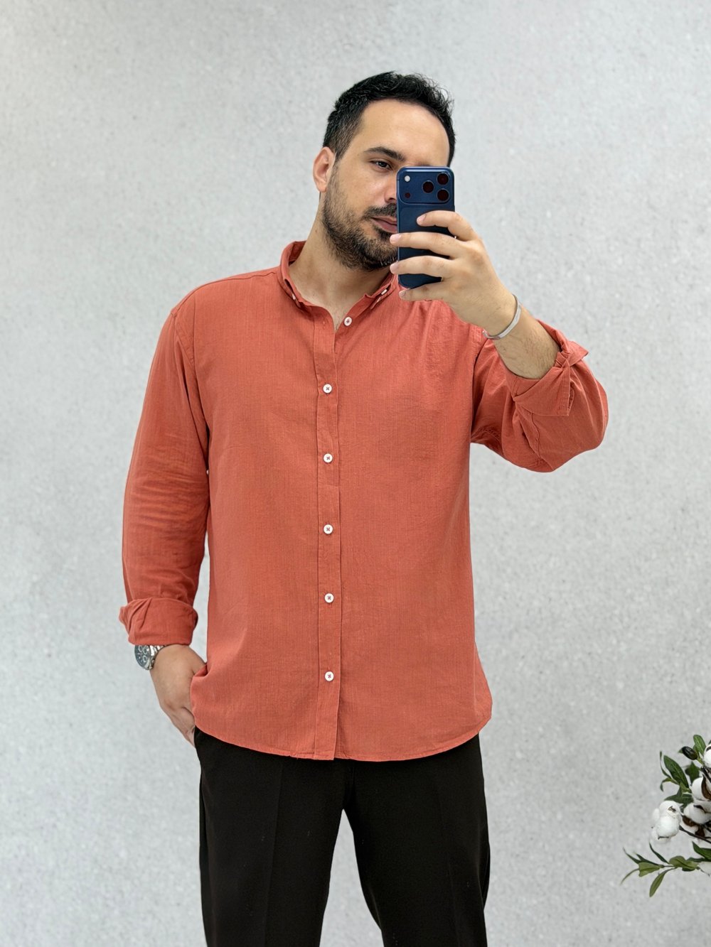 Açık Kiremit Oversize Pamuk Gömlek G0051