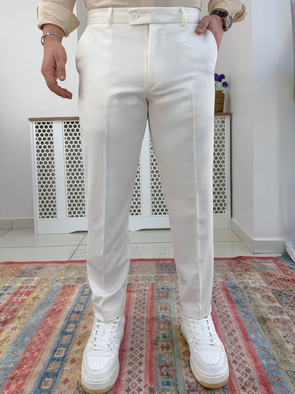Ekru Regular Fit Kumaş Pantolon P0032