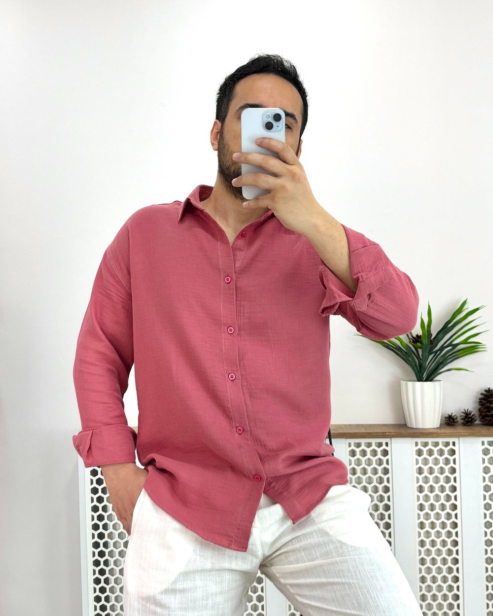 Gül Kurusu Oversize Müslin Gömlek G0022