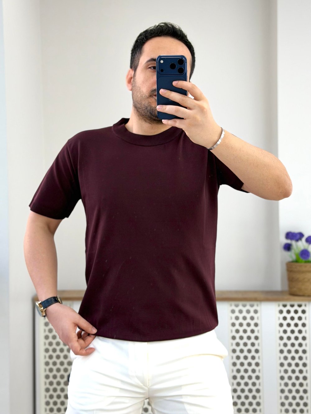 Mürdüm Bisiklet Yaka Regular Örme T-shirt T0023